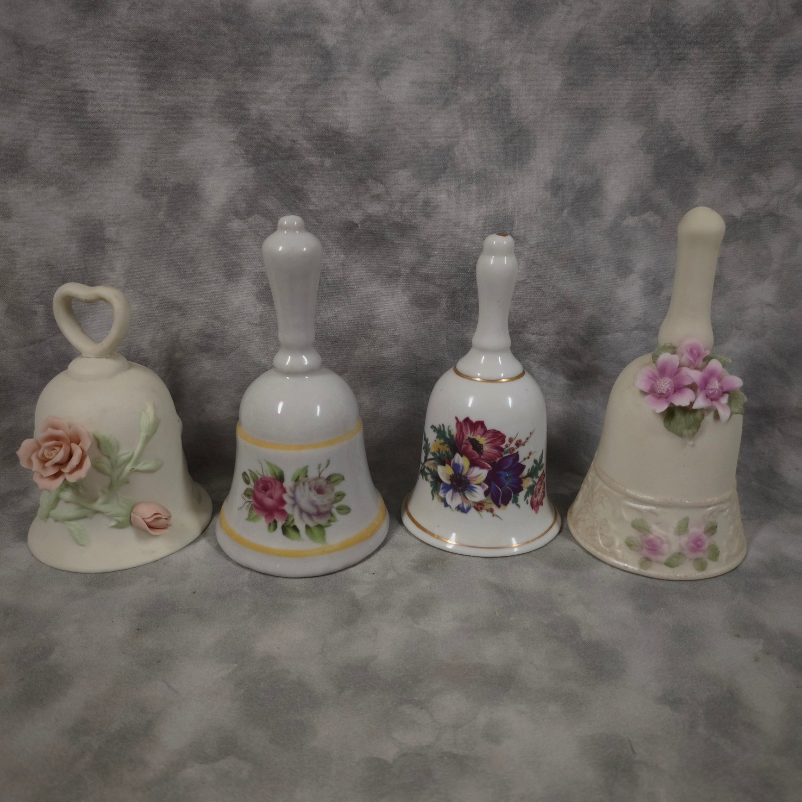 Vintage Porcelain Floral Bell Lot of 4 Hand Painted Flowers Roses Display
