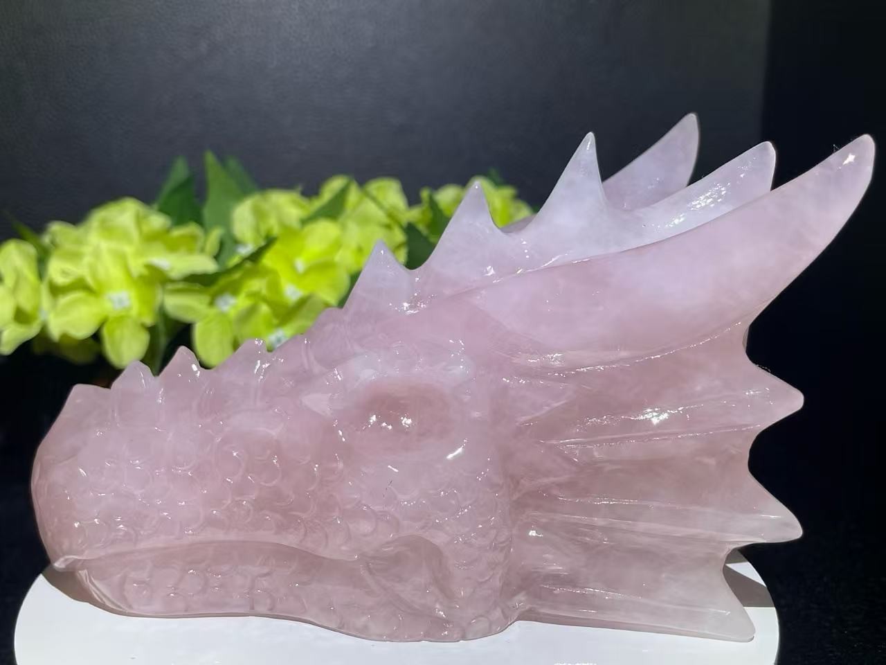 2.43LB Natural Pink Rose Quartz Carved Dragon Head Skull Crystal Reiki Decor