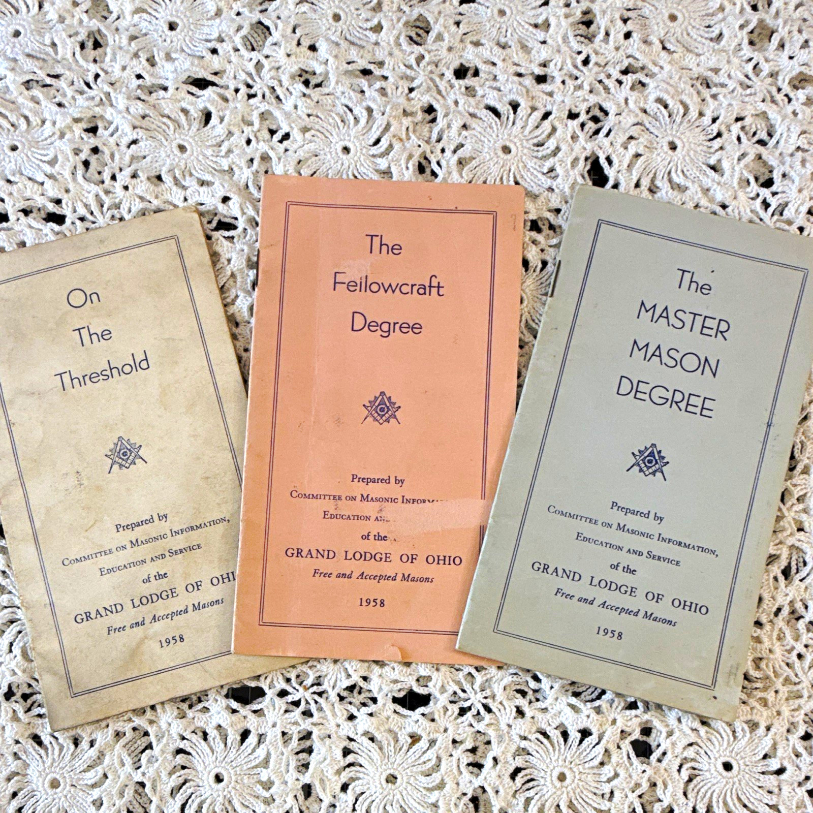 1958 Freemasonry Booklets: On the Threshold, Fellowcraft & Master Mason