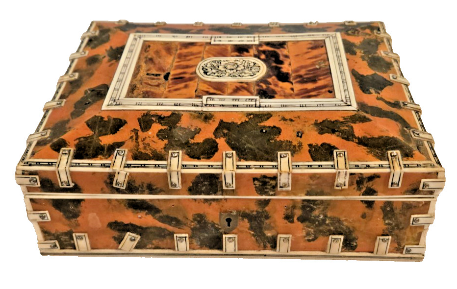 Original Antique 19 Century Anglo Indian Tortoise Shell Jewelry Box.