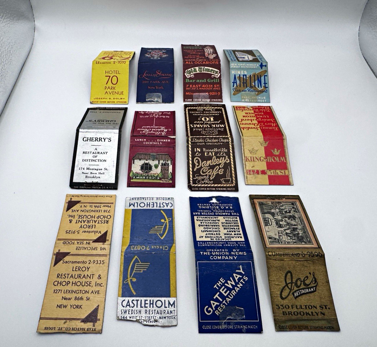 12 Vintage Matchcovers Restaurant Hotel Lot Mostly NYC Brooklyn Louis Sherry