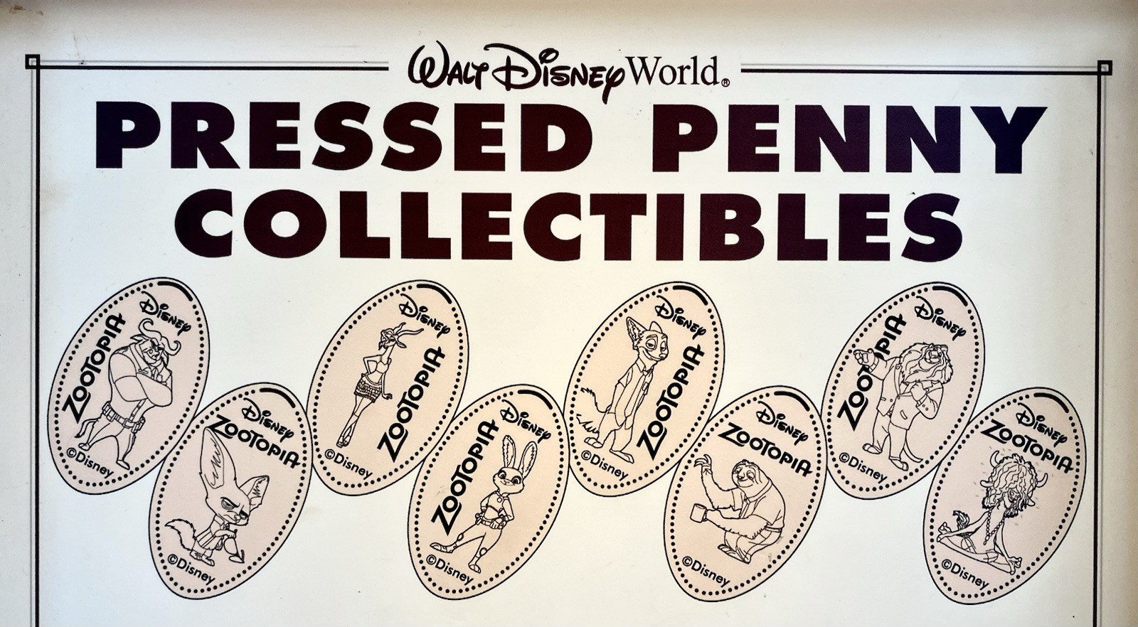 Disney World Smashed Pressed Elongated Penny Set Of 8 Zootopia Nick Judy
