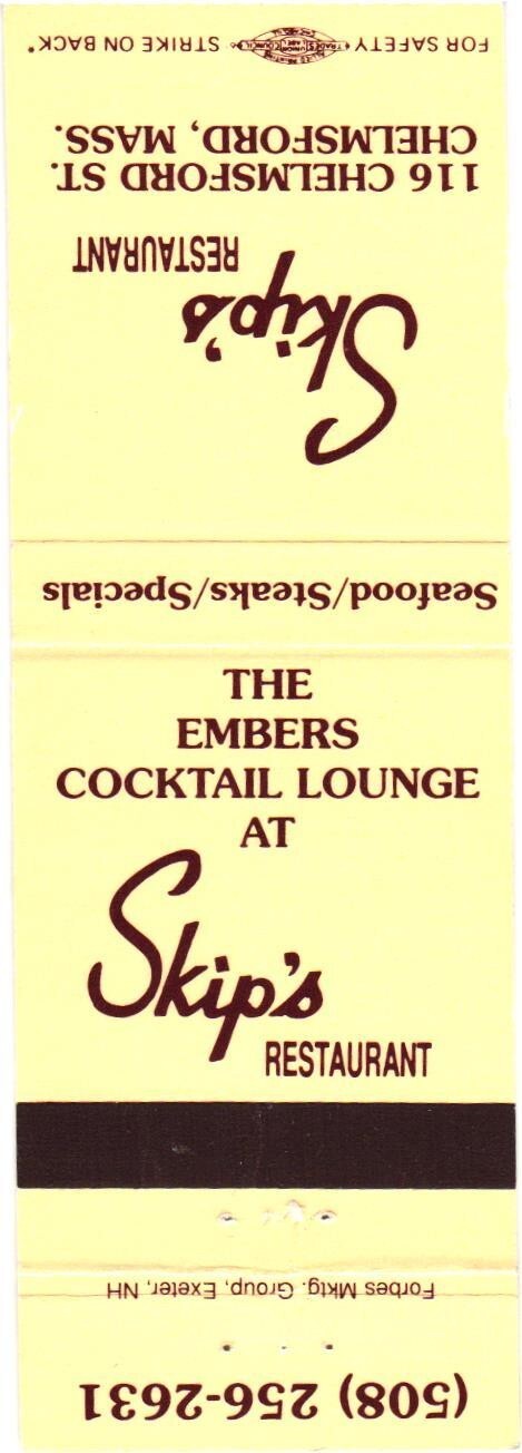 Skip\'s Restaurant Chelmsford MA Vintage Matchbook Cover 1980s Skip\'s Restaurant Chelmsford MA Vintage Matchbook Cover 1980s