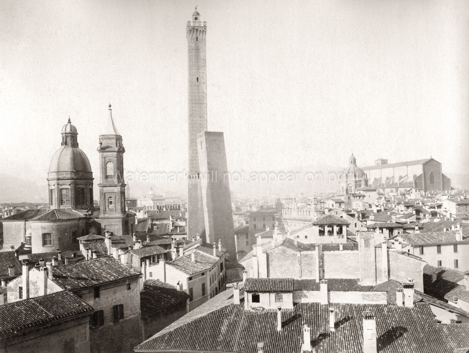 Bologna Italy 2 Towers Cityscape Rooftops Architecture Vtg. Photo 19thC.