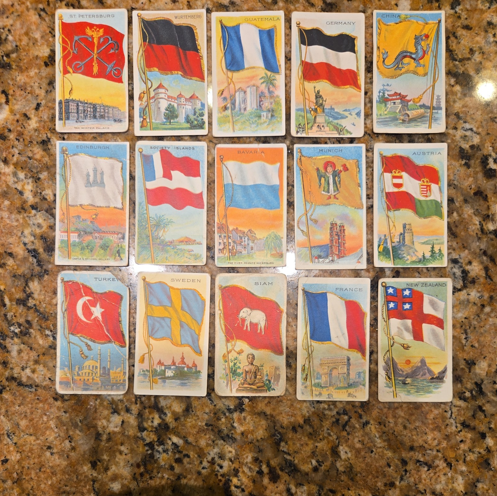 Lot of 15 1910-11 Recruit Backs T59 Flags of All Nations Tobacco Cards
