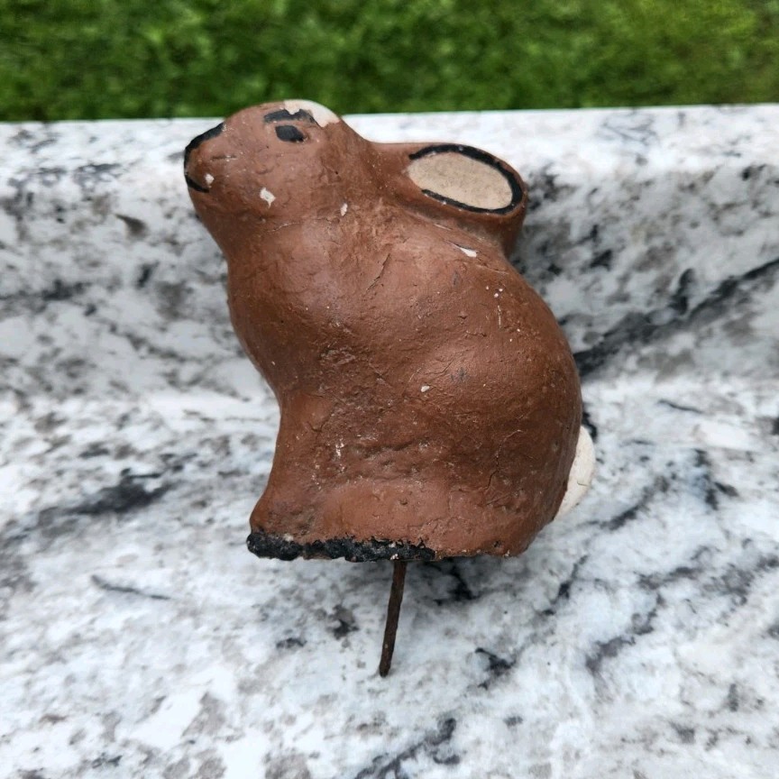 vintage concrete hand painted rabbit lawn ornament. 
