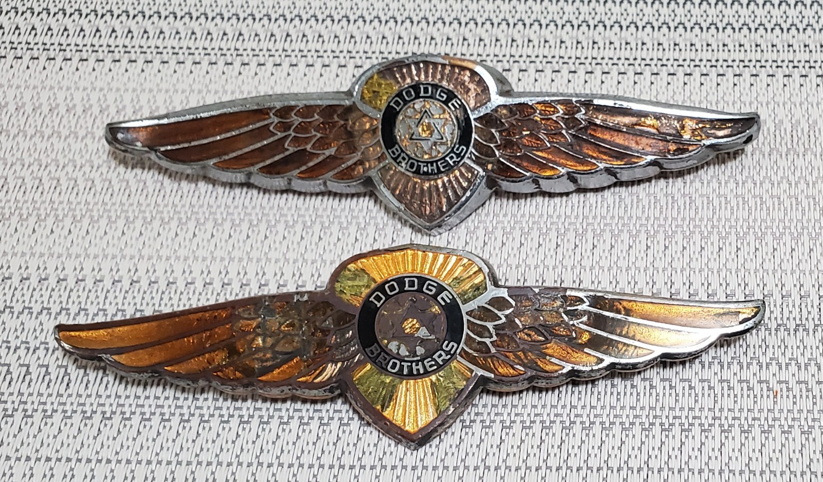 1930's Dodge Brothers Wings Enamel Badge Emblem, Orange, Enamel Damage Qty 2