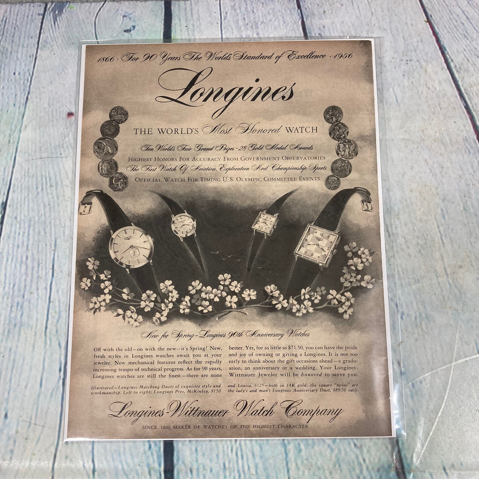 1956 Longines Wittnauer Watch Company Vtg Print Ad/Poster Promo Art Magazine Pg