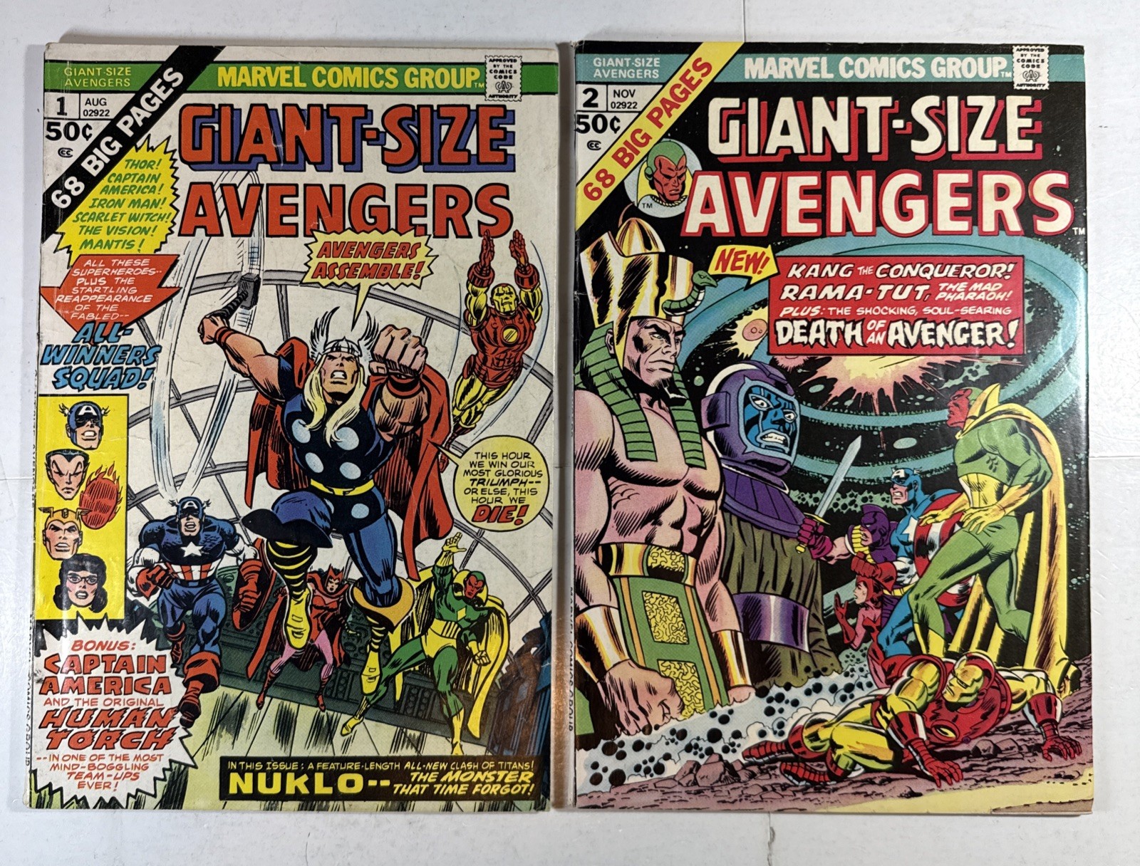 Giant Size Avengers #1 #2 VG+ 1974 Bronze Age Marvel Comics