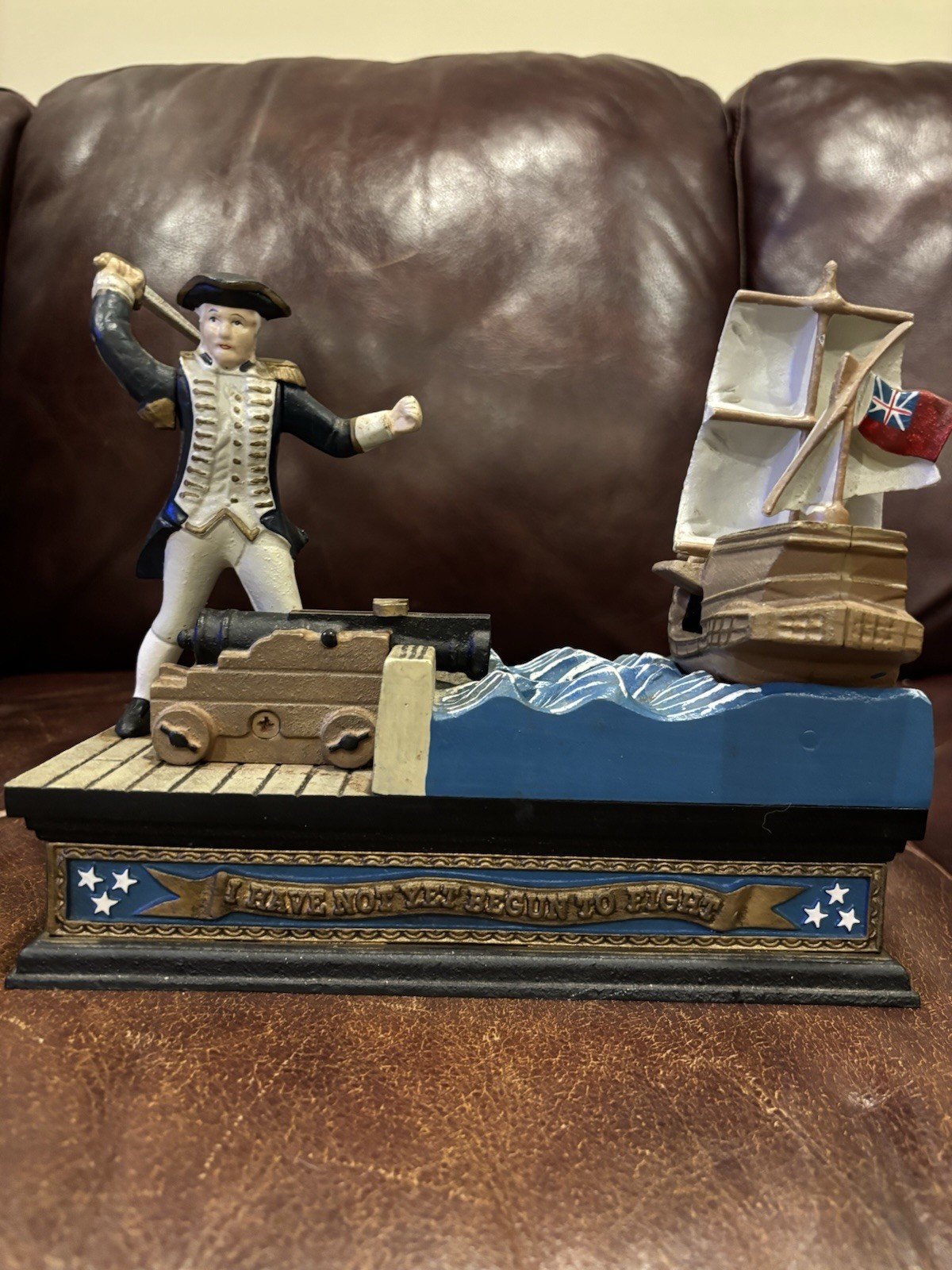 John Paul Jones Mechanical Cast Iron Coin Bank.  “I Have Not Yet Begun To Fight”