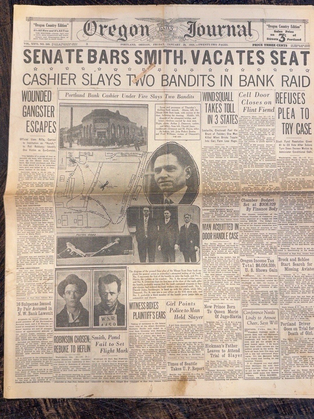 Vtg Oregon Daily Journal Newspaper Jan 20, 1928 Portland Oregon W Advertisements