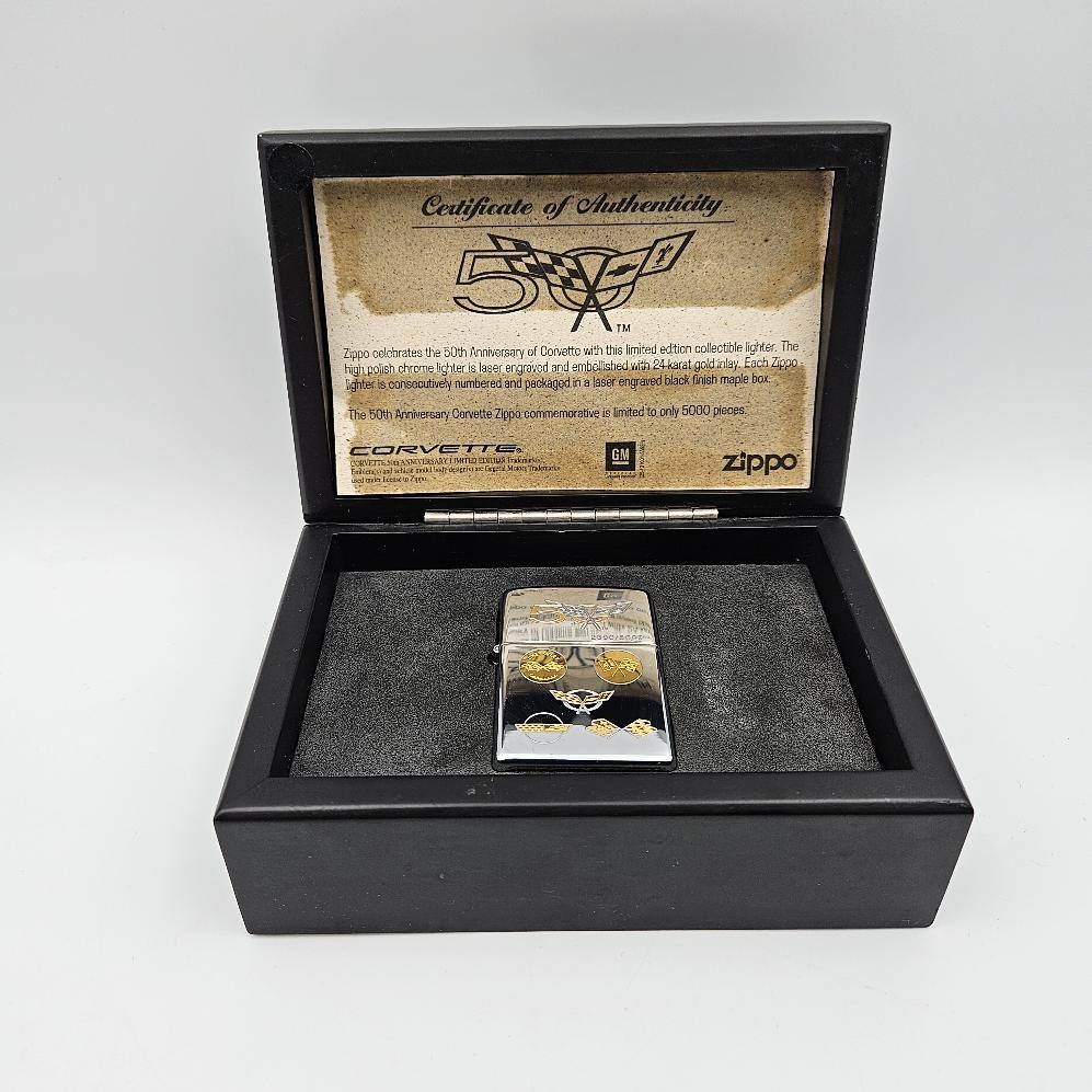 2003 Vintage 50th Anniversary Corvette Zippo Lighter Unfired In Box 2309 Of 5000