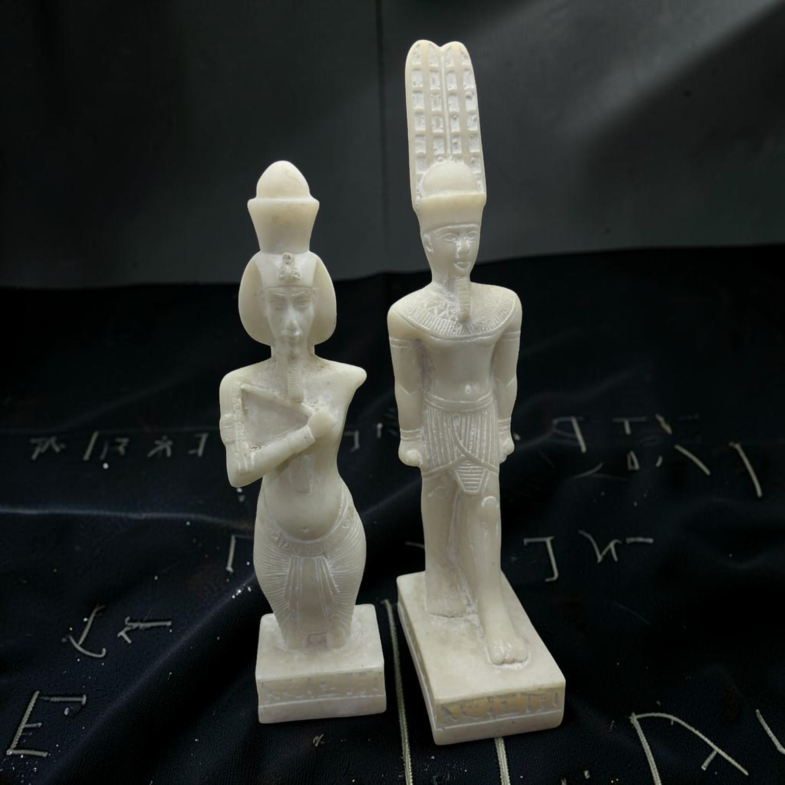 Ancient Egyptian Rare Pharaonic King Akhenaten and God Amun Ra Statues BC