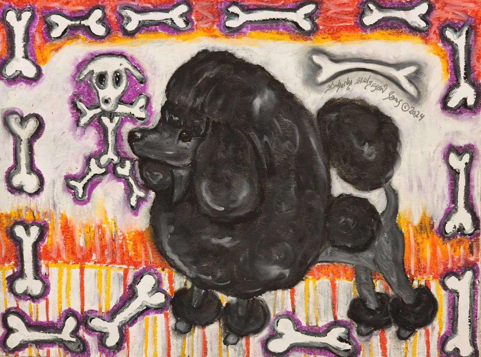 POODLE Catacombs Art Print 4 x 6 Dog Collectible Artist KSams Halloween Bones