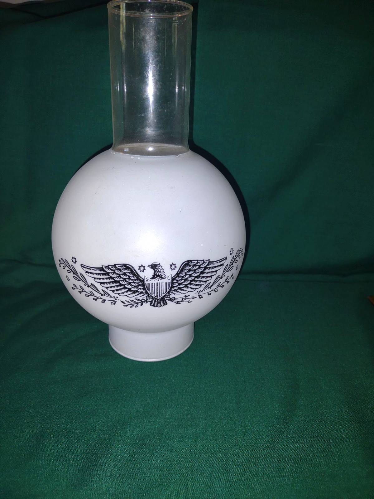 Vtg Colonial American Eagle Frosted Glass Globe Chimney Shade - 10”T /3\