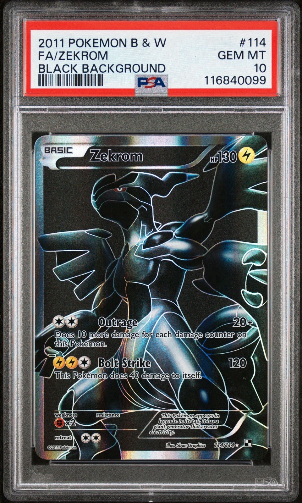 2011 Pokemon B & W Black Background #114 Full Art Zekrom PSA 10 GEM MINT