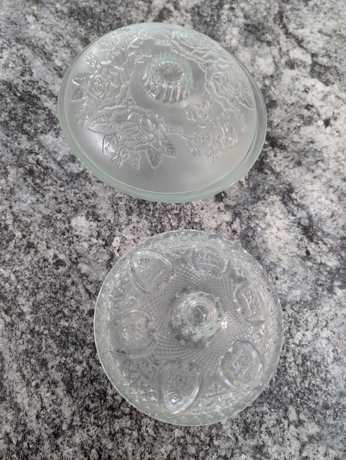 Vintage Firna Cut Glass Bowls With Lid in Heart Pattern + Rose Pattern 