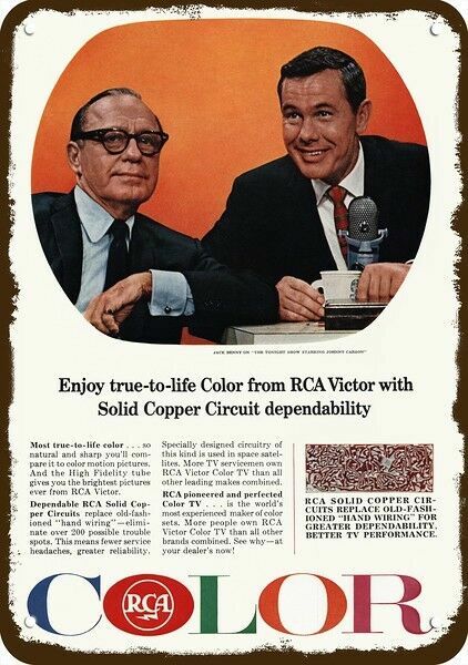 1965 Johnny Carson Jack Benny Tonight Show & RCA DECORATIVE REPLICA METAL SIGN 1965 Johnny Carson Jack Benny Tonight Show & RCA DECORATIVE REPLICA METAL SIGN