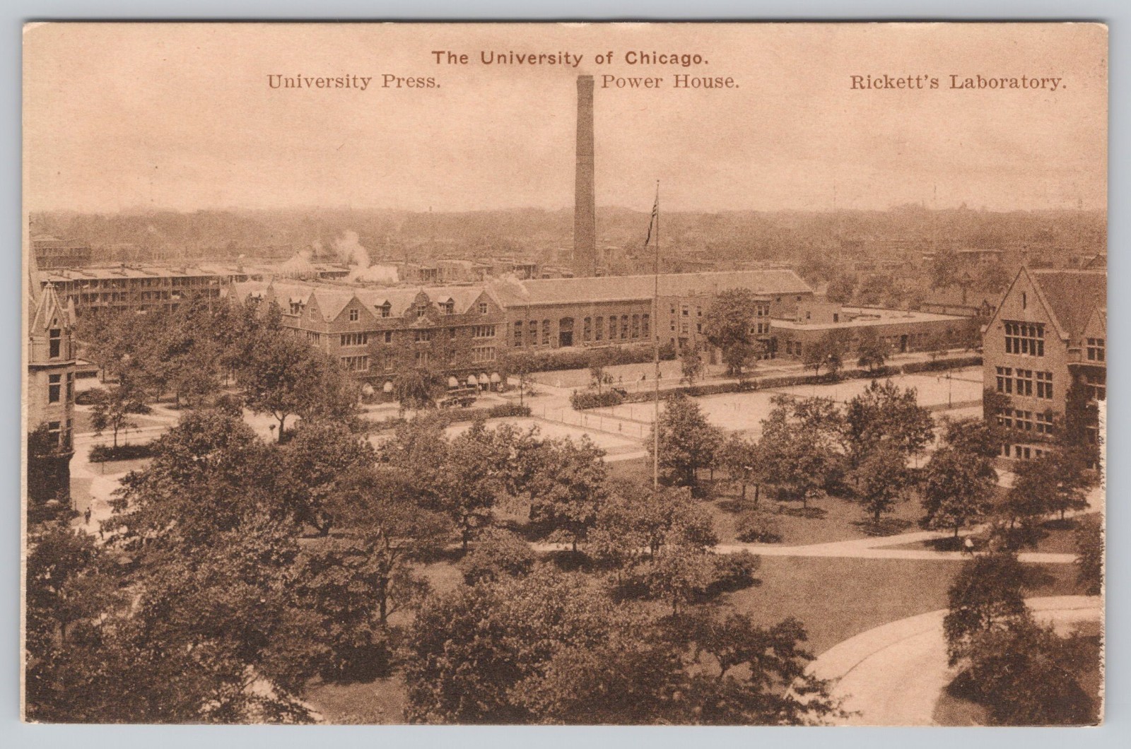 University of Chicago Campus Postcard, Press, Power House & Rickett\'s Laboratory