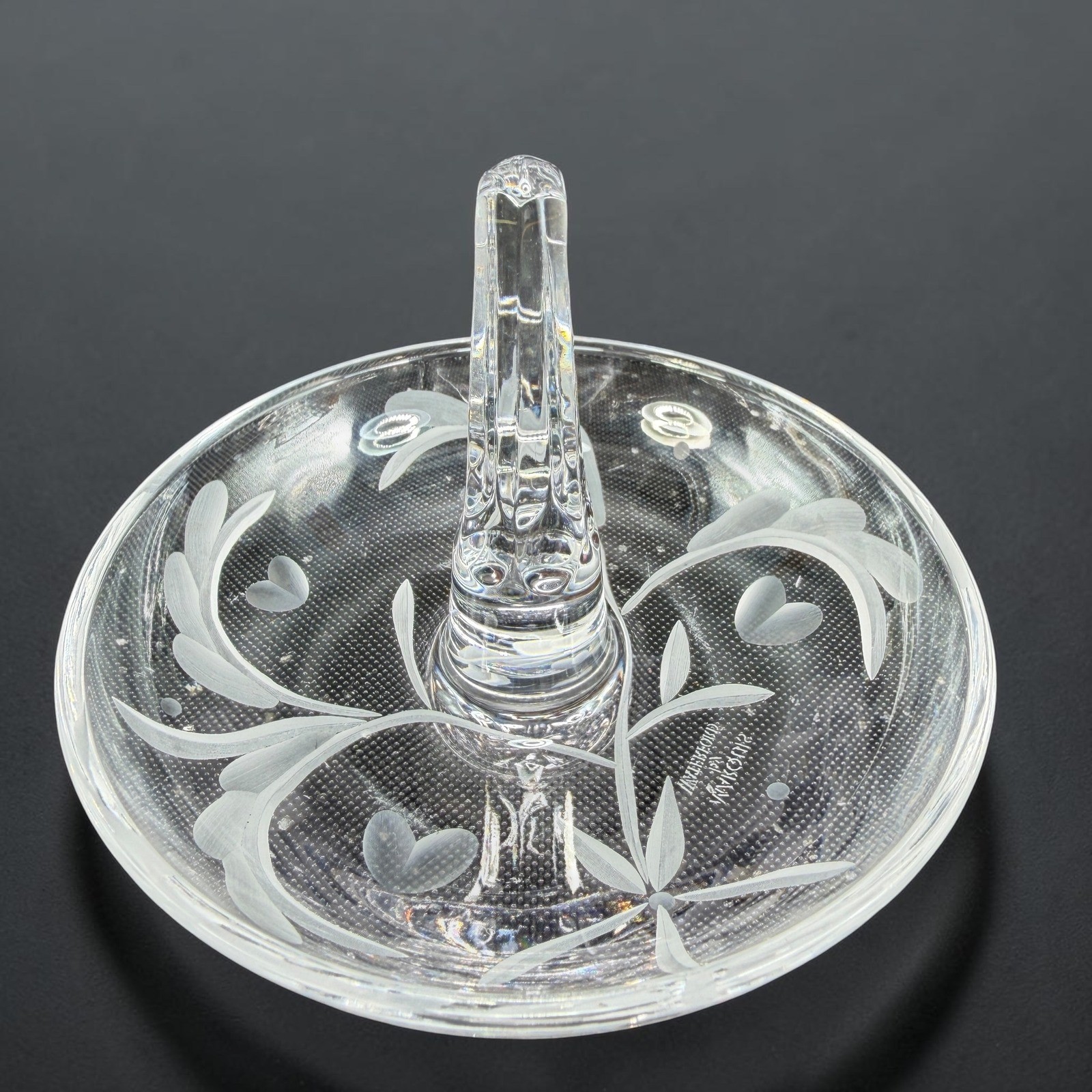 Marquis by Waterford Crystal Ring Holder Etched Floral Heart Vine Clear Glass