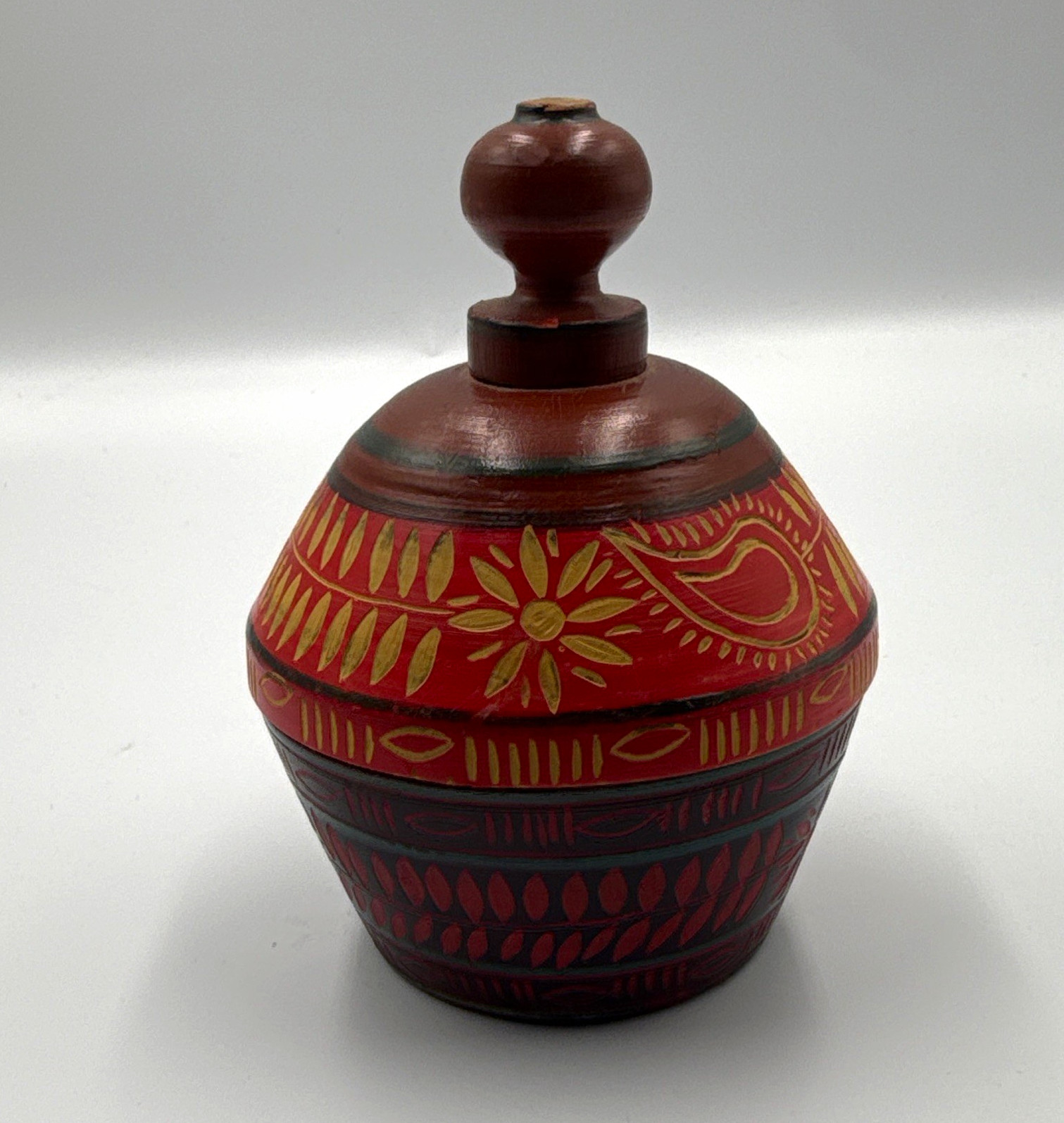 Vintage Hand Painted Wooden Spice Box Afghan Lacquerware Tribal Lidded Jar Vintage Hand Painted Wooden Spice Box Afghan Lacquerware Tribal Lidded Jar