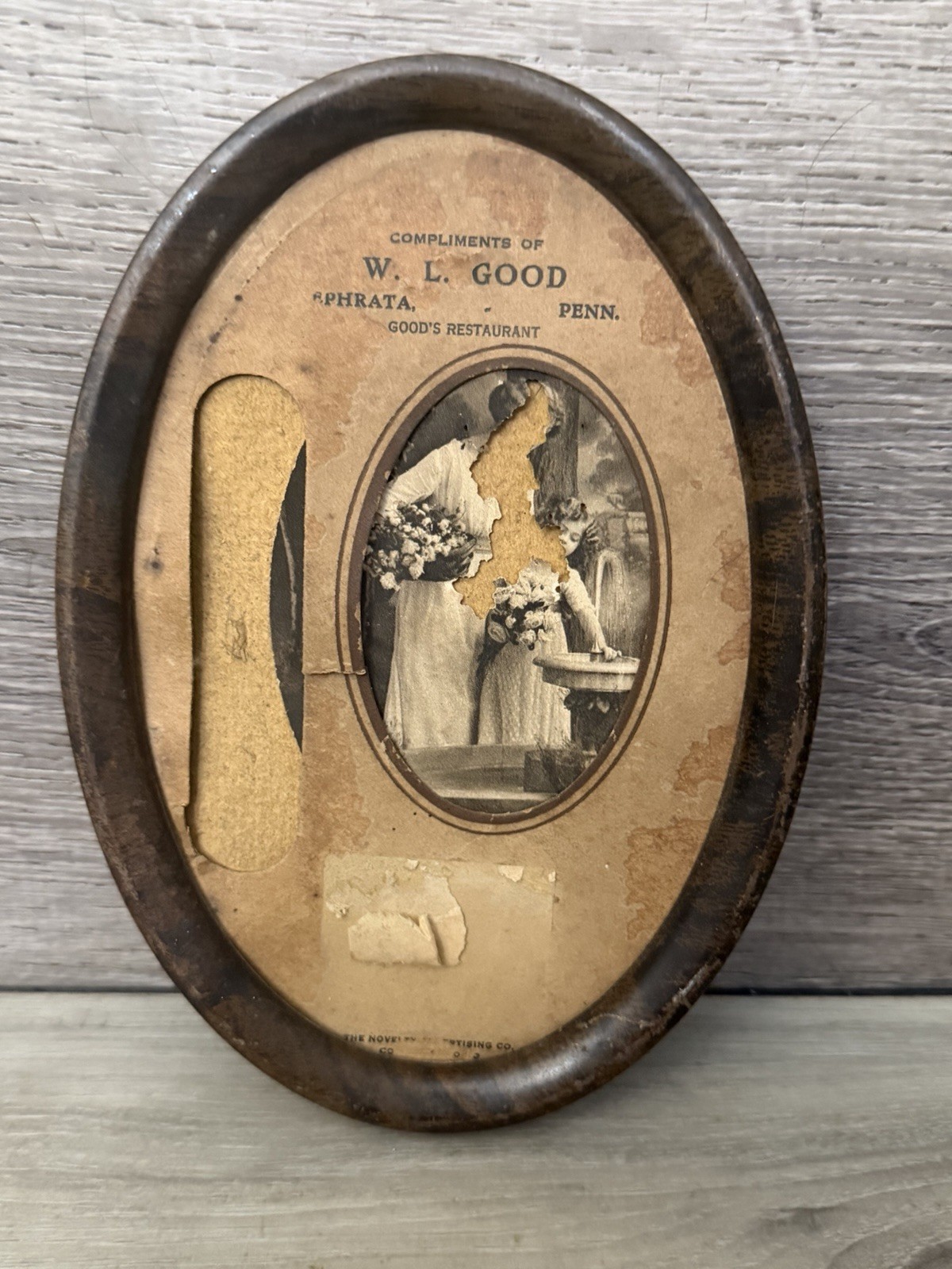 Vintage W L Good Ephrata PA Restaurant Advertising Oval Metal Picture Frame