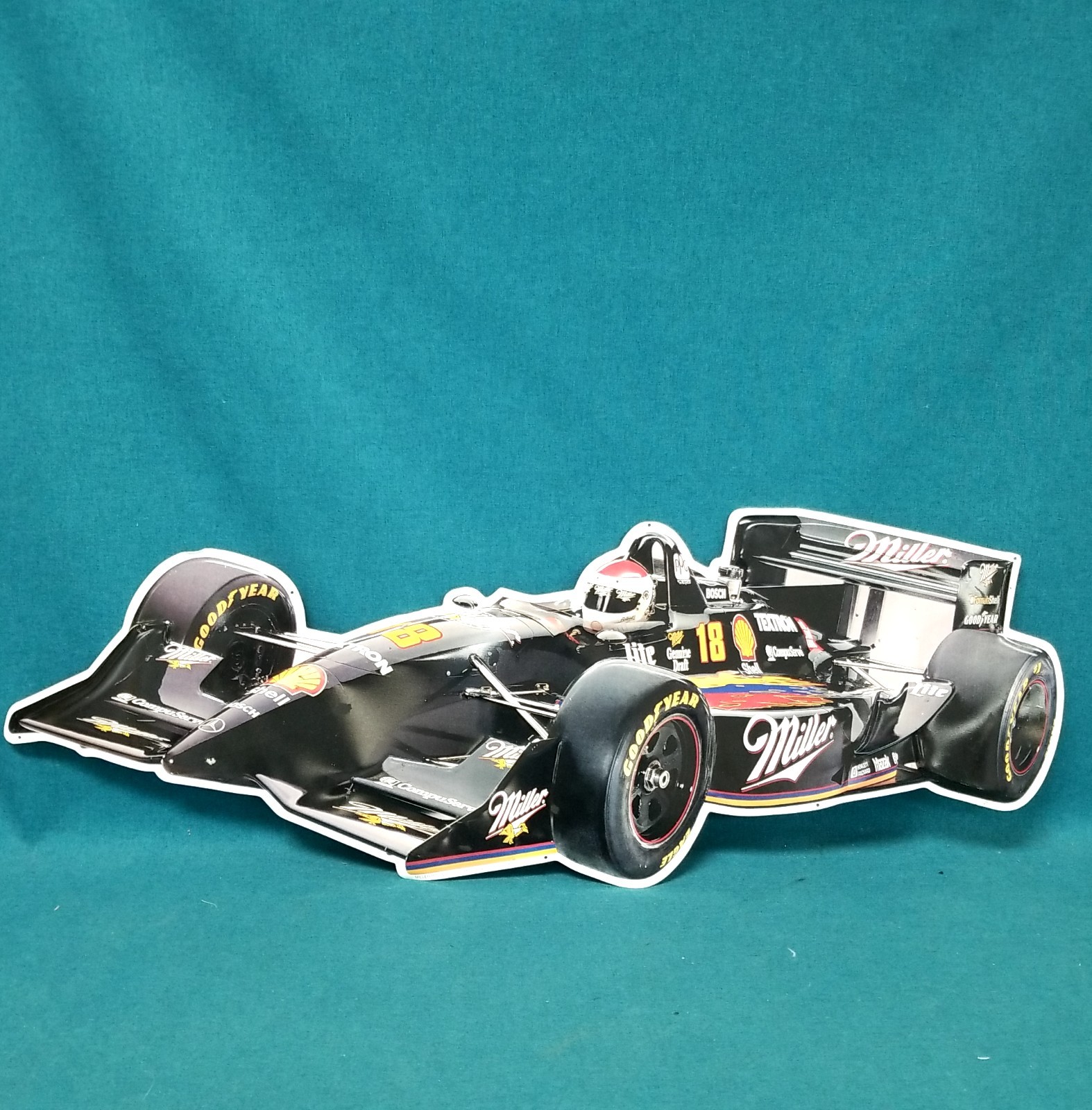 Vintage 1990s Miller #18 Bobby Rahal Indy Racing Car Tin Litho Wall Hanging 39