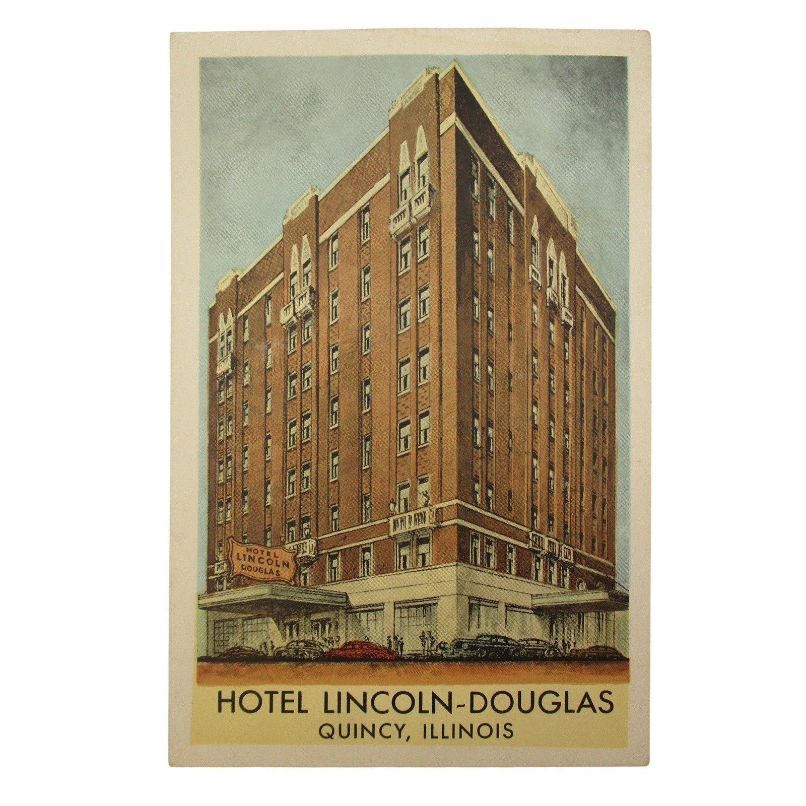 Vintage 1947 Hotel Lincoln-Douglas Postcard Quincy Illinois IL Linen Postmarked