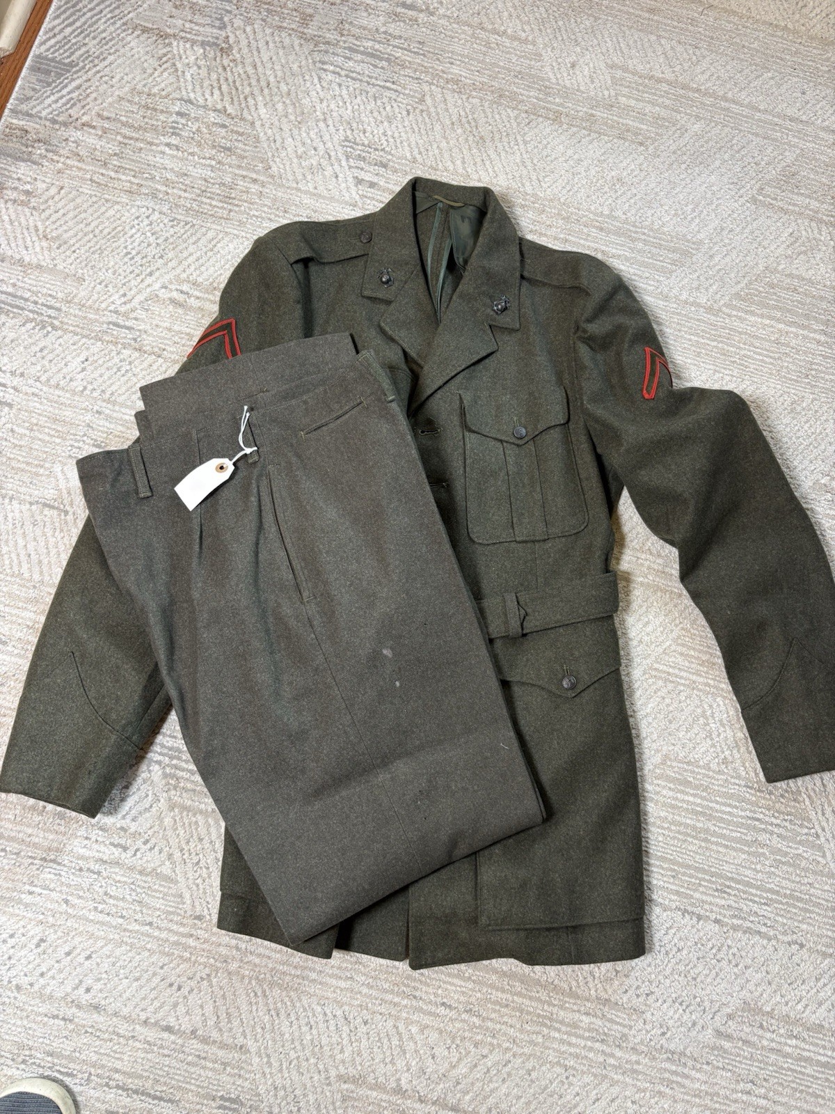 WWII USMC Marine Corps PFC Named Mastera Wool Service Uniform Belt Jacket Pants