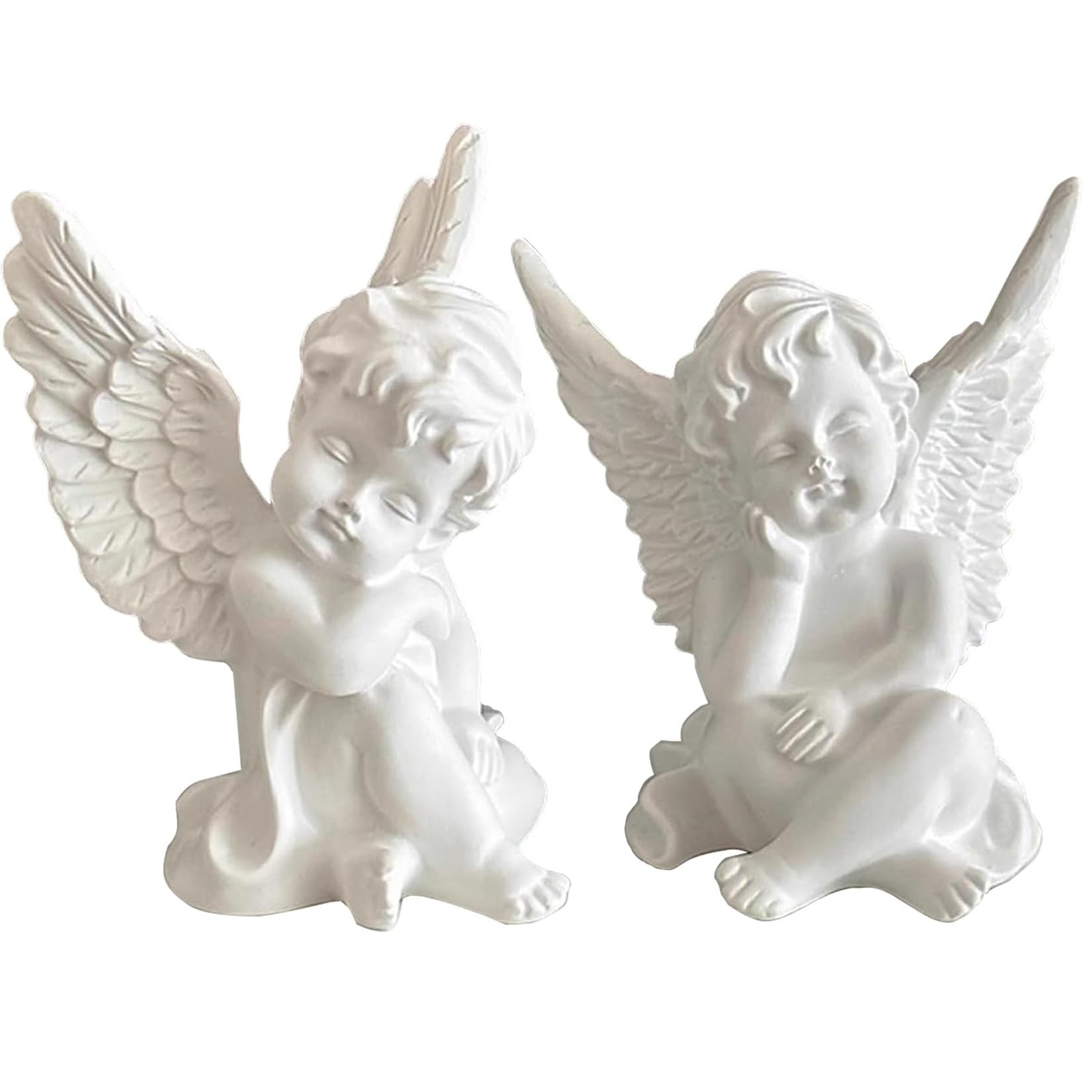 KiaoTime l Set of 2 Resin Adorable Cherubs Angels Statues Figurine Guardian A...