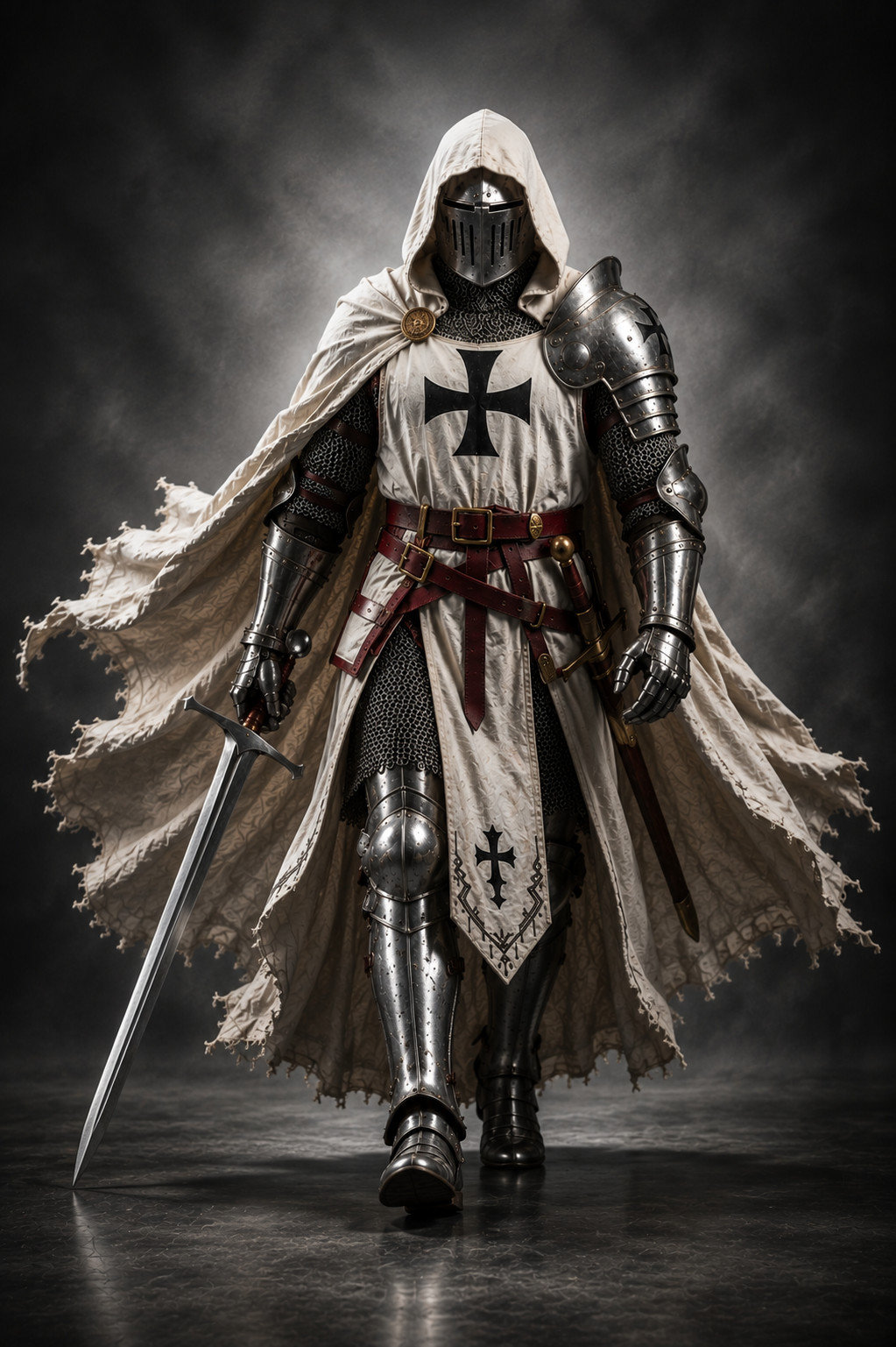 Wearable White Templar Knight Armor – Gothic Crusader Suit with Black Cross