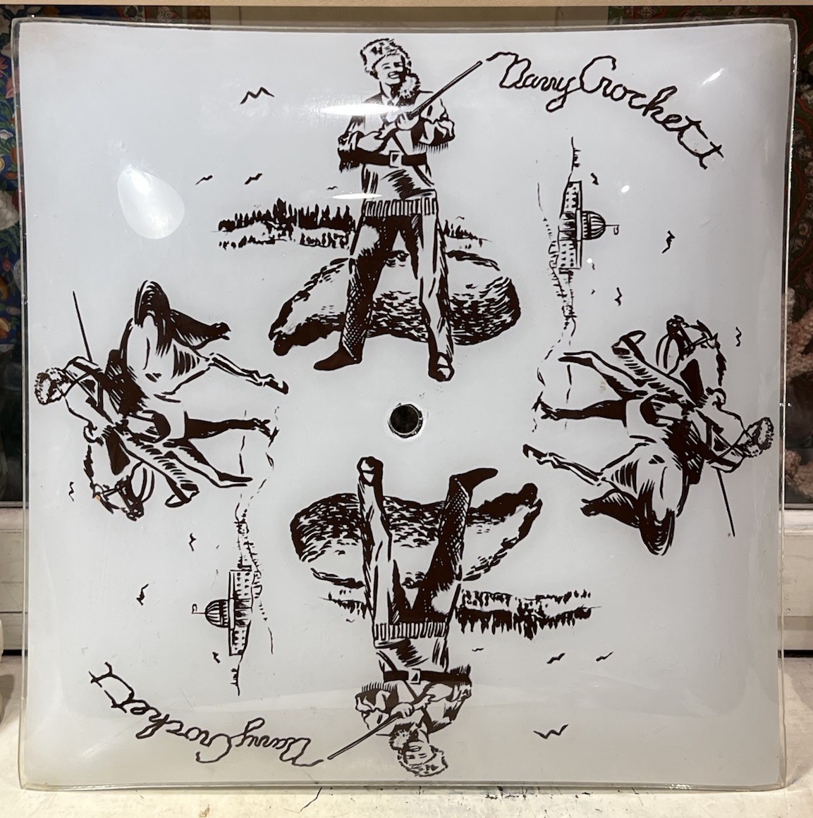 Vintage 1950’s Davy Crockett Glass Light Shade for Ceiling Fixture