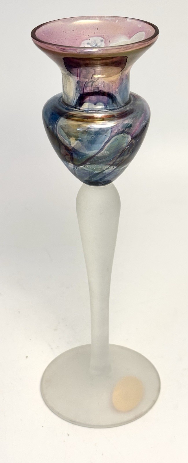 Vintage Rueven Glass Hand Painted Taper Candlestick Holder by Nouveau Art Glass