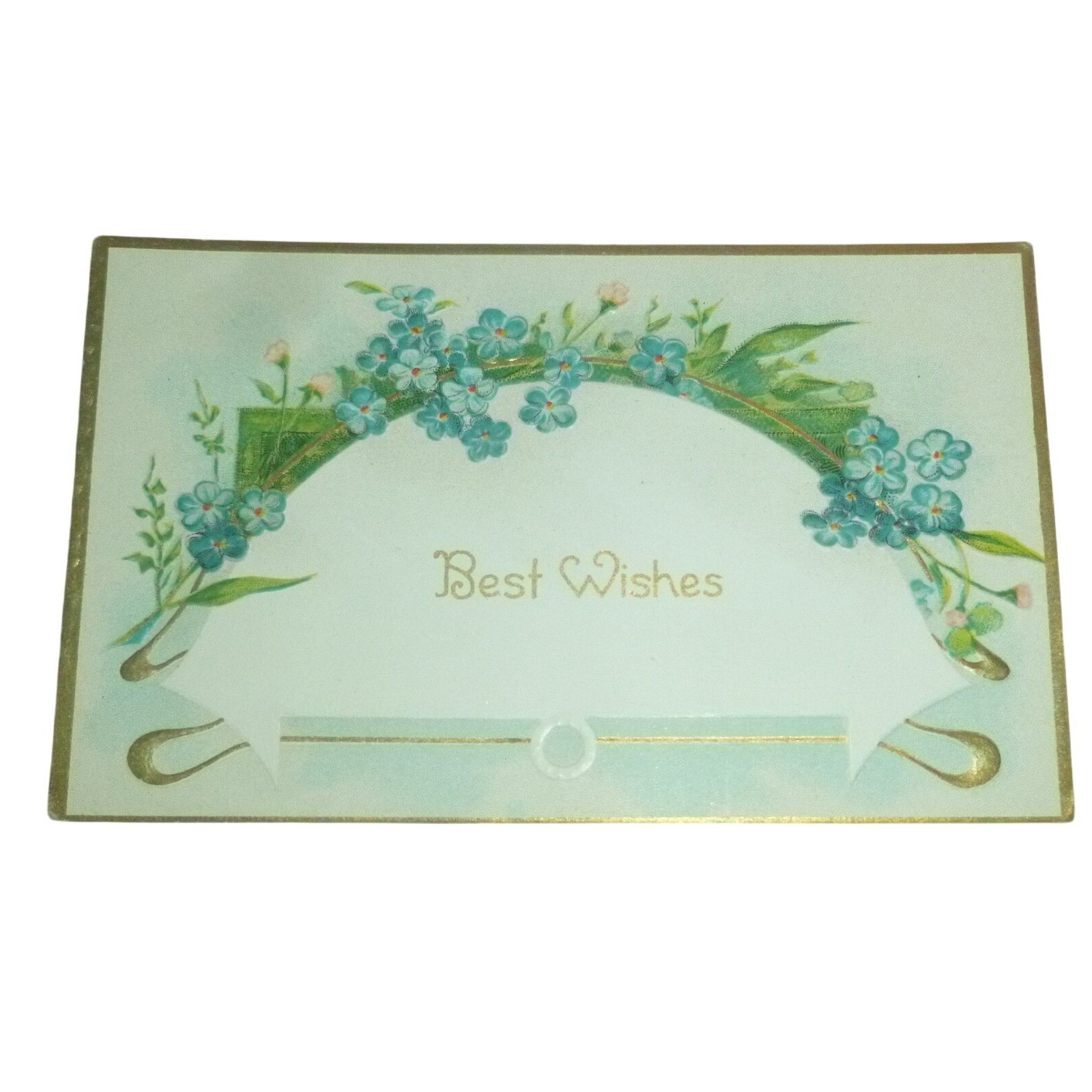 Antique Best Wishes Postcard Blue Forget Me Nots Embossed Floral Gold Gilt Edge