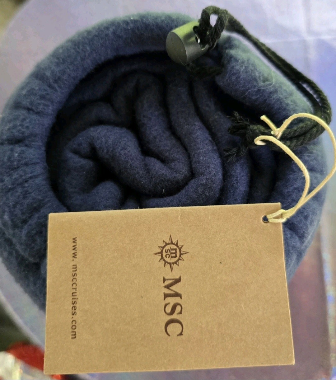 Msc Cruise Ship Fleece Travel Blanket Embroidered Bag NWT Navy Blue Throw