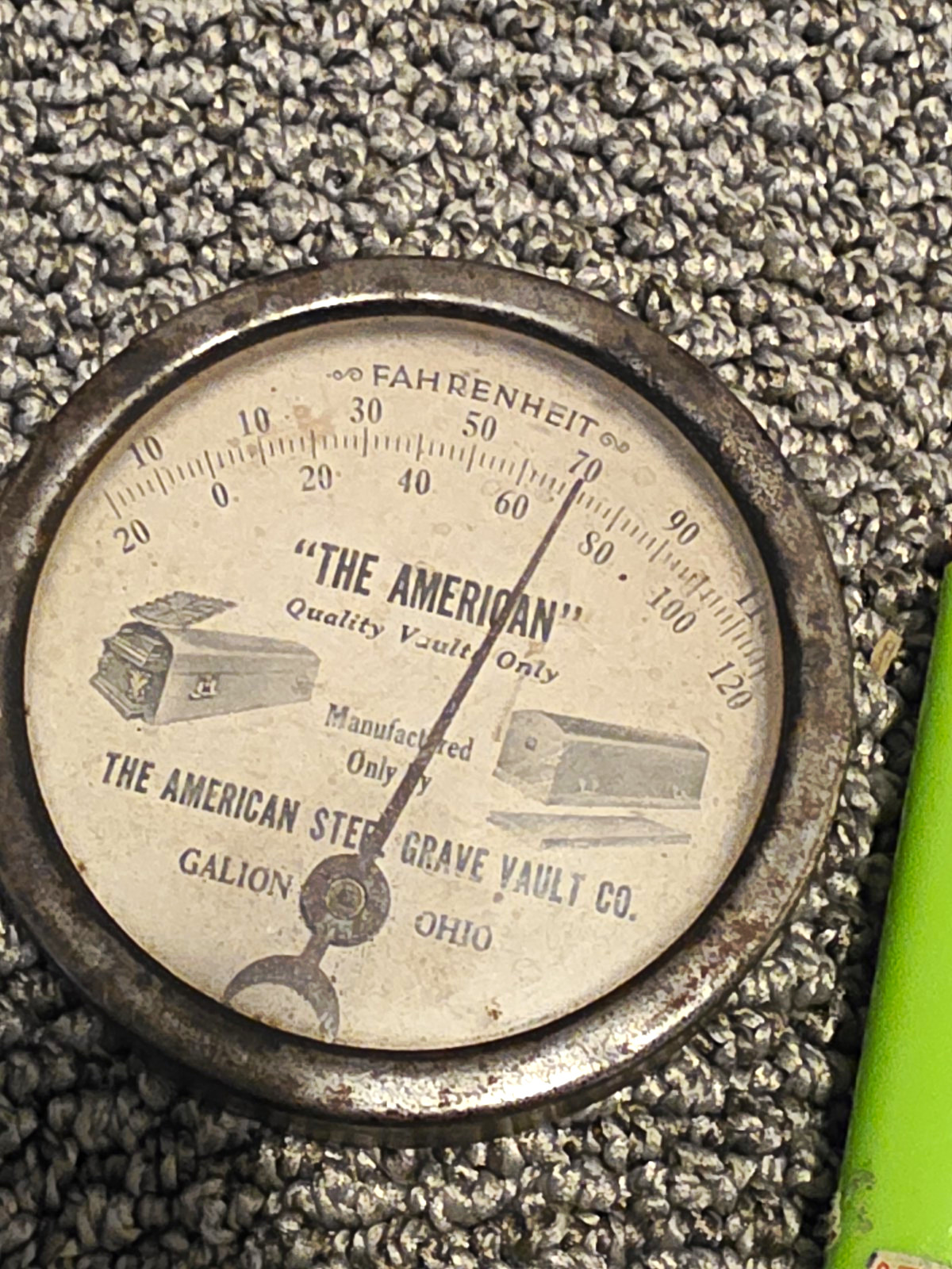 Rare Early 1900s American Steel Grave Vault Galion Ohio Advertising Thermometer 