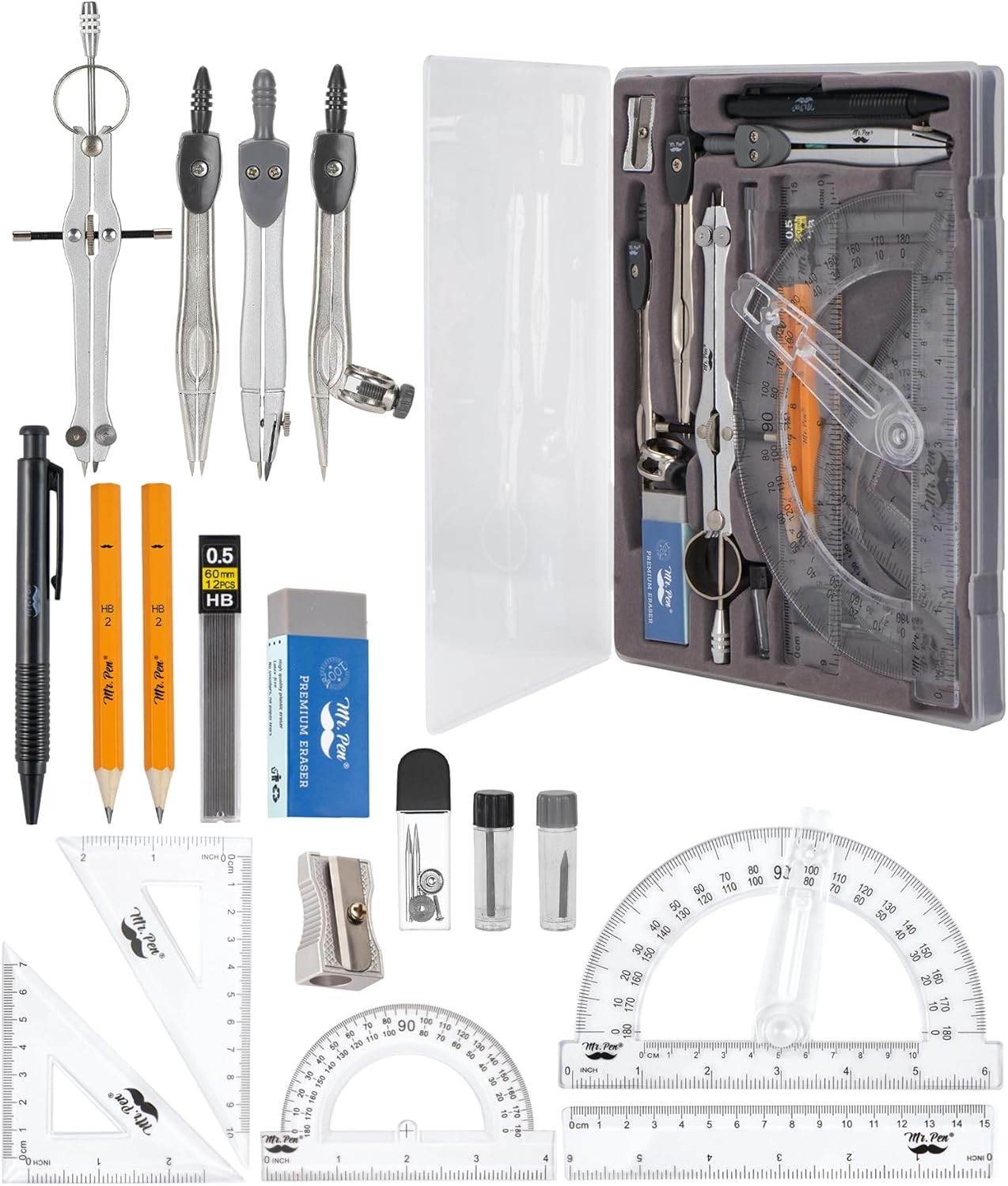 Mr. Pen Geometry Set 15 Piece with Compass Ruler Protractor Mr. Pen Geometry Set 15 Piece with Compass Ruler Protractor