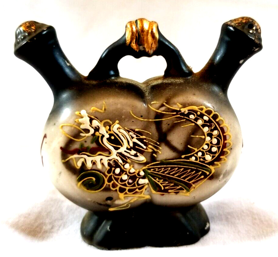 Dragonware Moriage Porcelain Salt & Pepper Shaker 2 in 1 Antique Japan by Hand