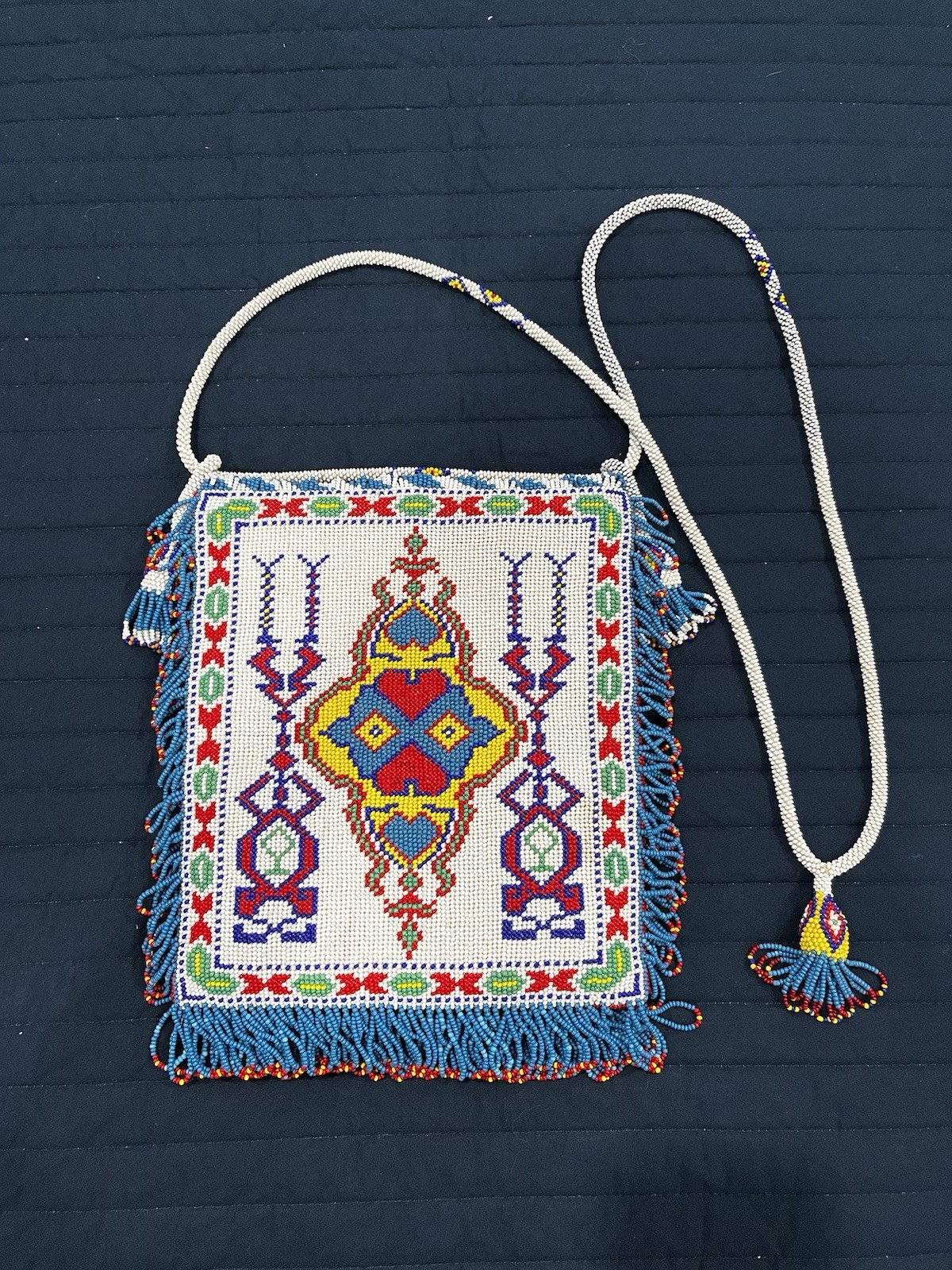 Antique Vintage Native American Hand Beaded Small Purse Tobacco Bag Authentic