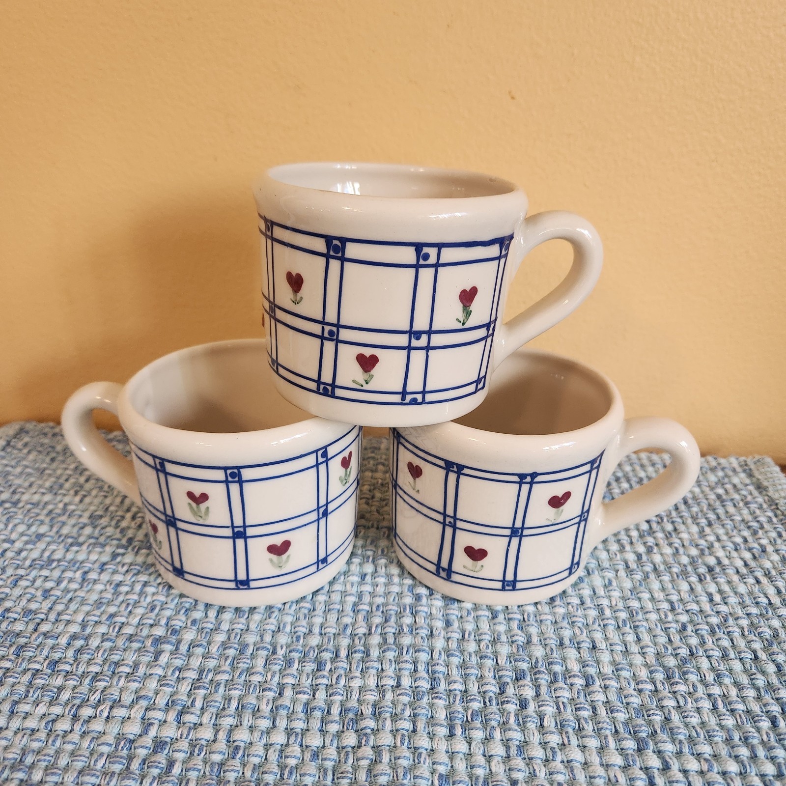Vintage Hartstone Windowpane Flowers Hearts Mugs-3