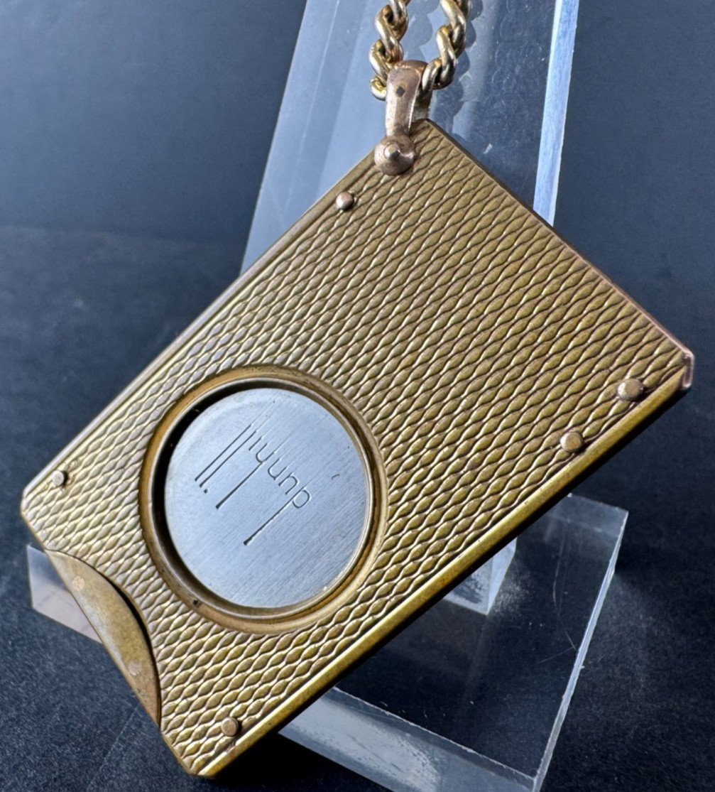 Vintage Signed DUNHILL London Bronze Cased Cigar Cutter with Gold Filled Chain