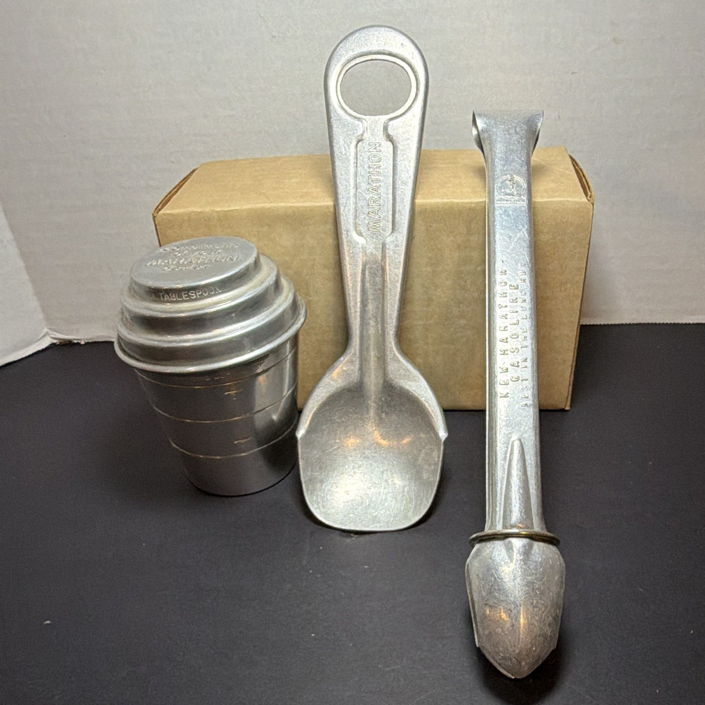 Marathon Gas & Oil Advertising Metal Utensils Set w/ Measuring Cup