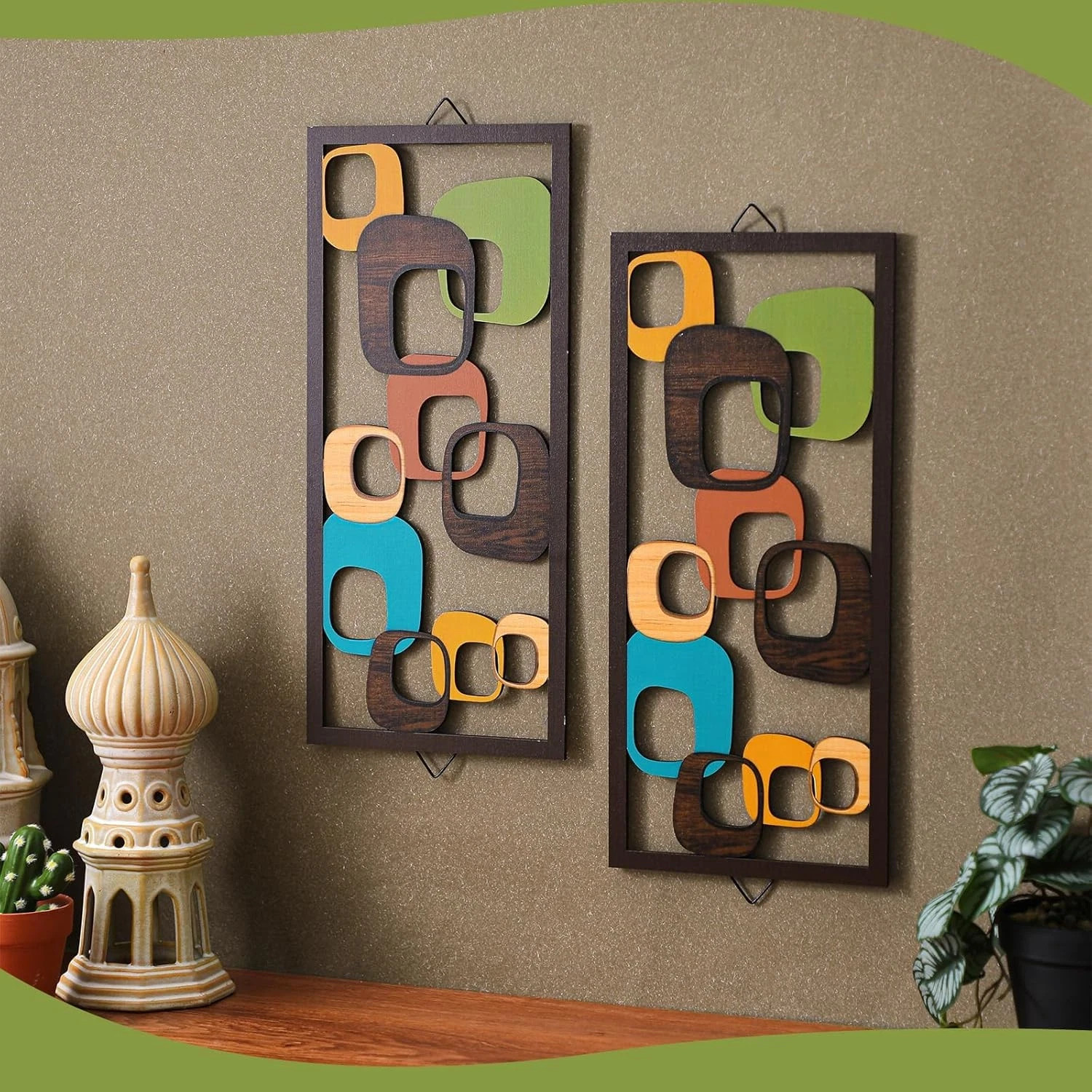 2 Pc Mid Century modern Wood Wall Art – Abstract Geometric Home Decor