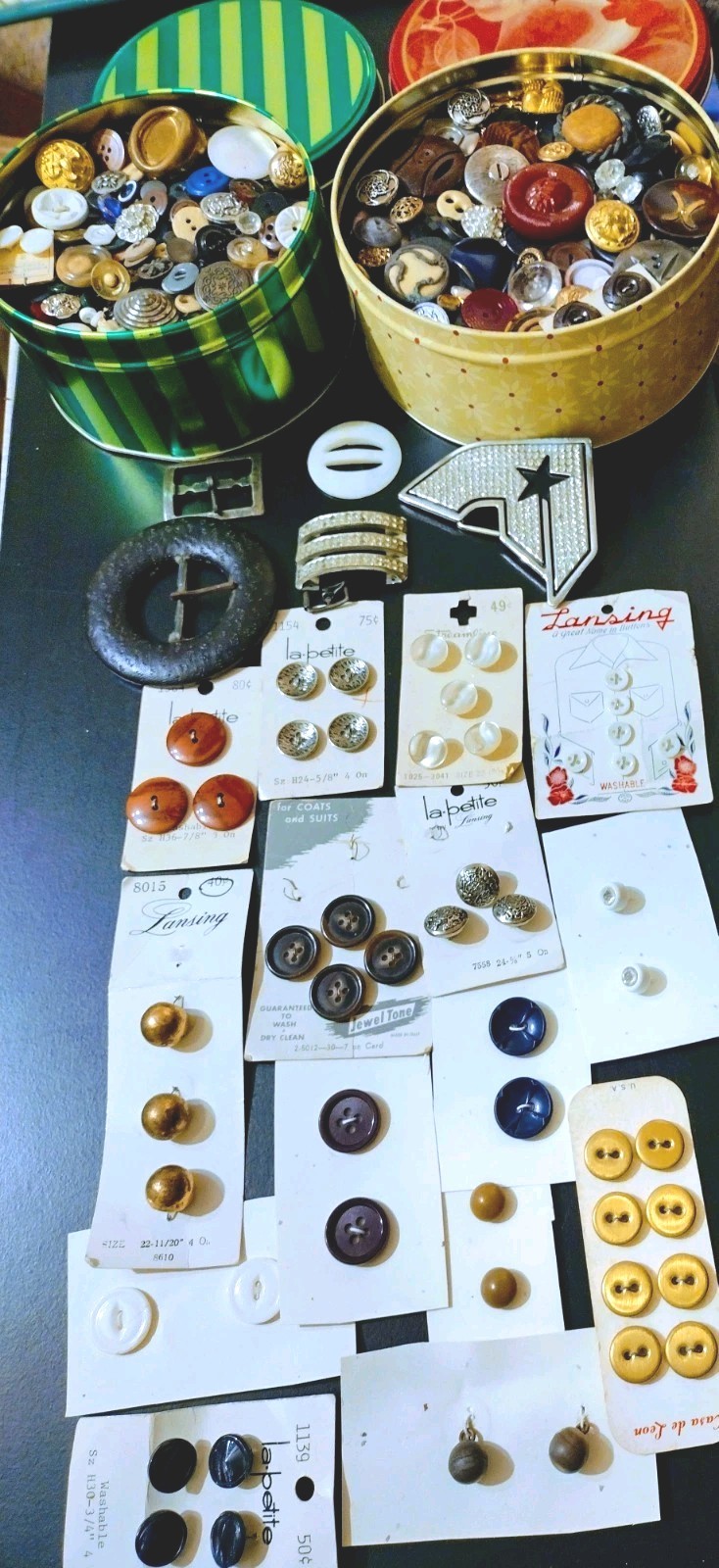 Vintage & Mix BUTTONS Lot Cards Buckles Rhinestone Military Celluloid ASSORTED