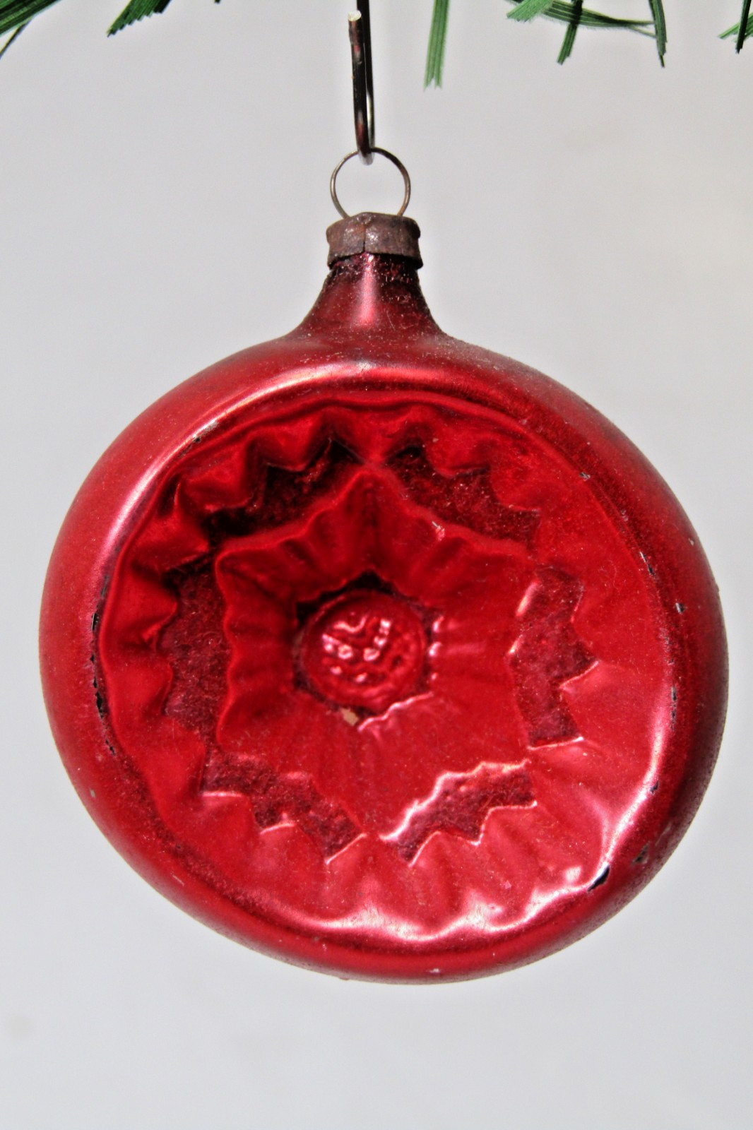 Antique VTG Glass STAR Embossed Indent Reflector BALL Christmas Ornament Germany