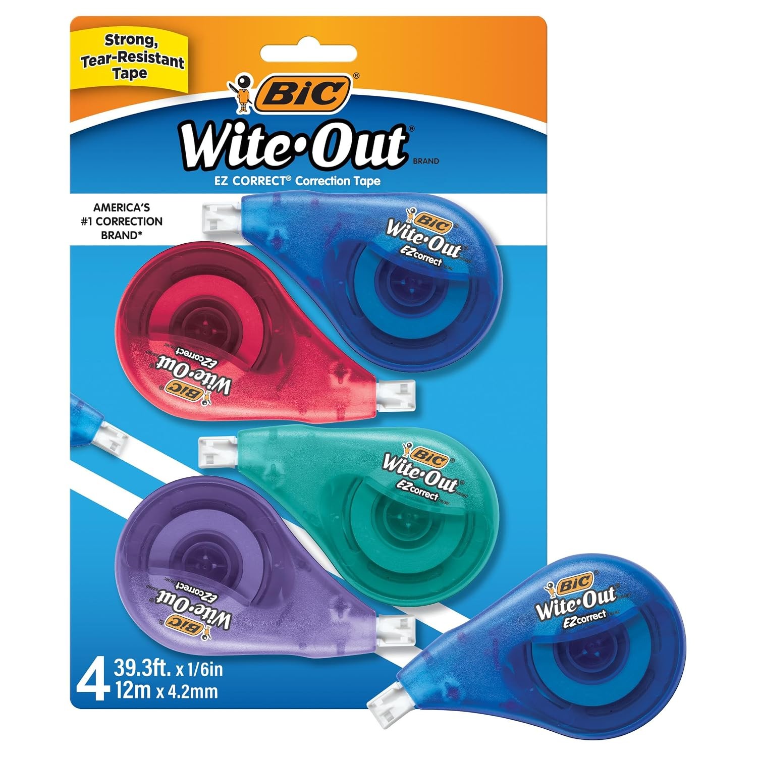 White Correction Tape 4 Count 39.3 Feet BIC EZ Correct Correction Fluid Tape