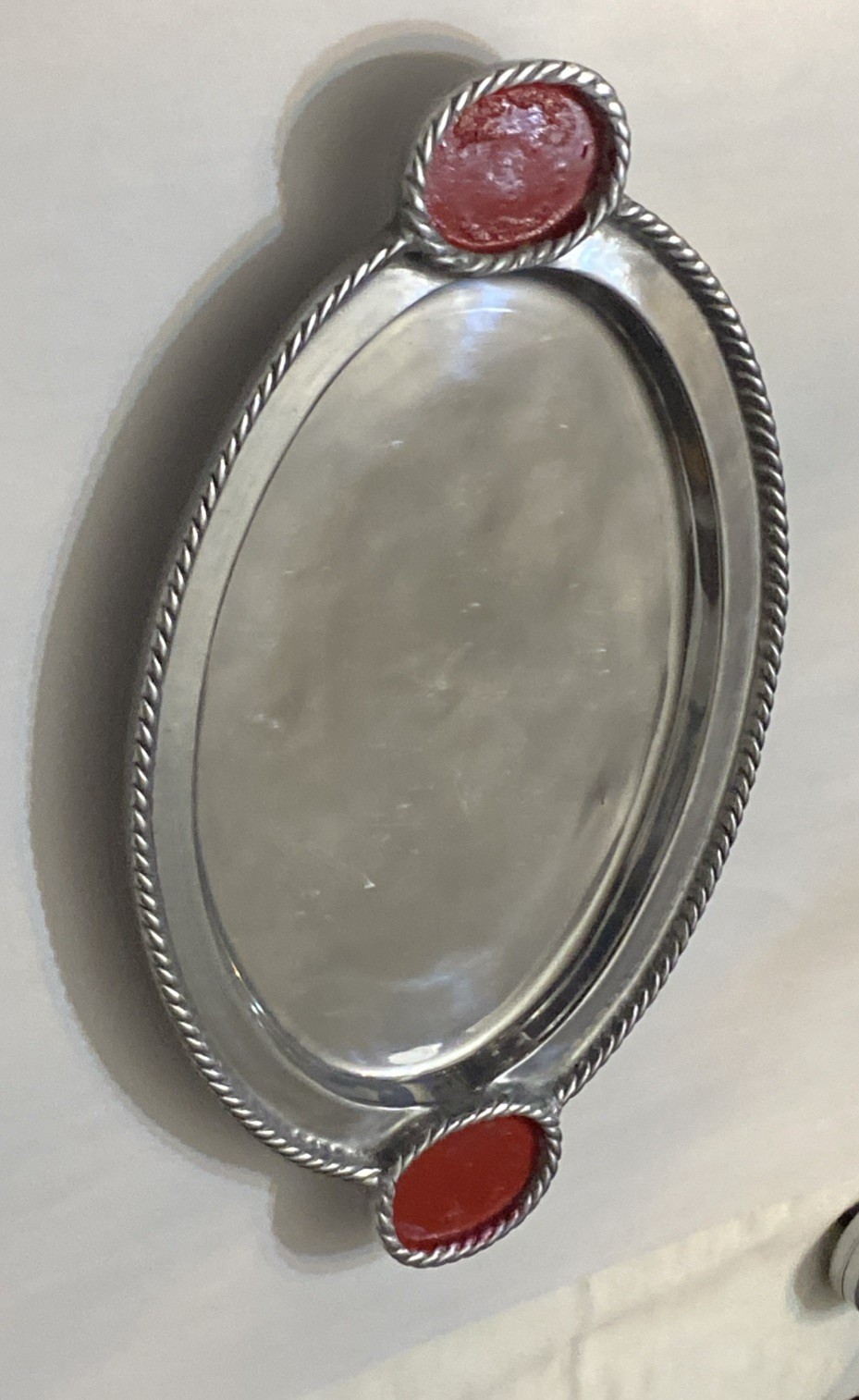 Vintage Hand Made heavy Aluminum Serving Tray Platter 18” Robe Edge