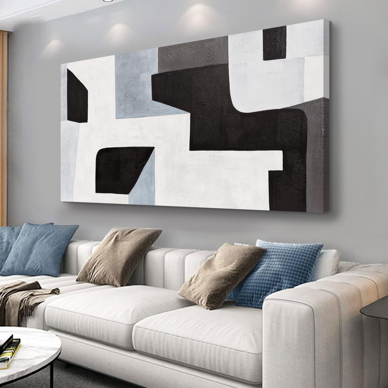 Aerart Abstract Wall Art Modern Minimalist Art Wall Decor Black Grey And Blue