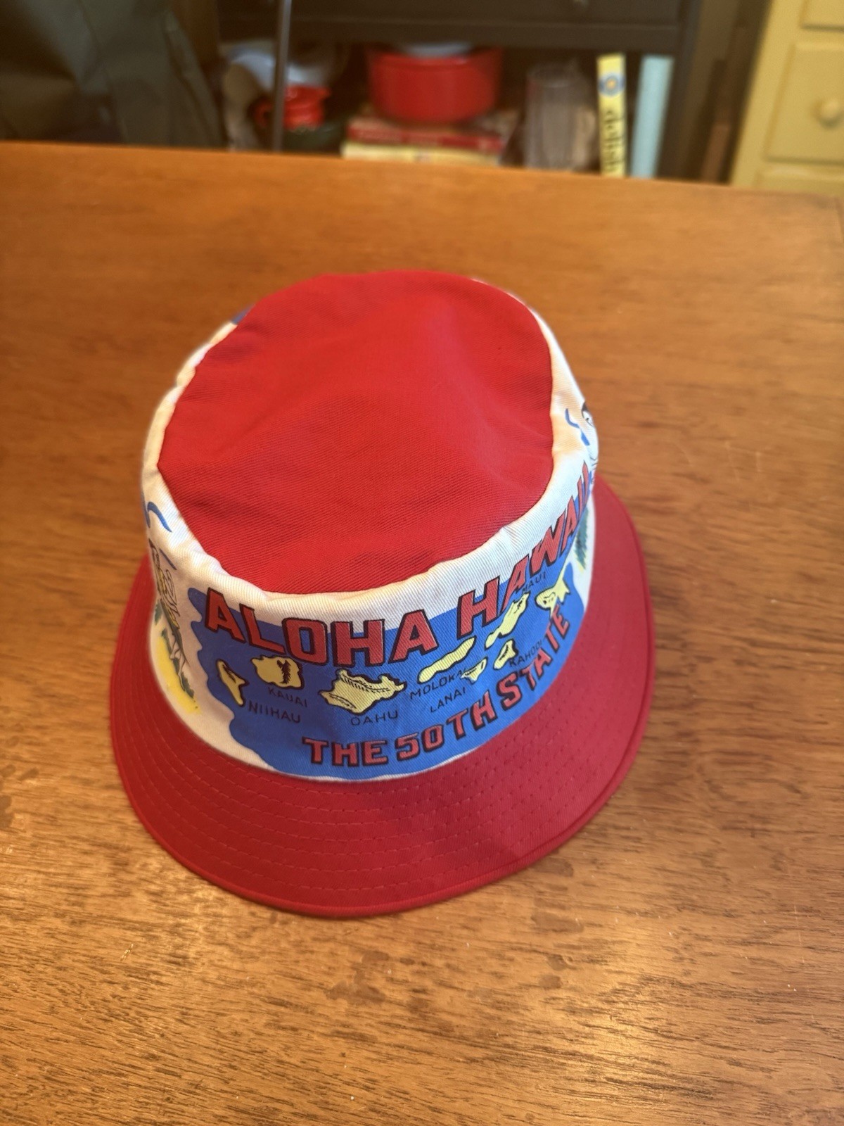 Vintage Aloha Hawaii 50th State Bucket Hat Size Medium 100% Cotton