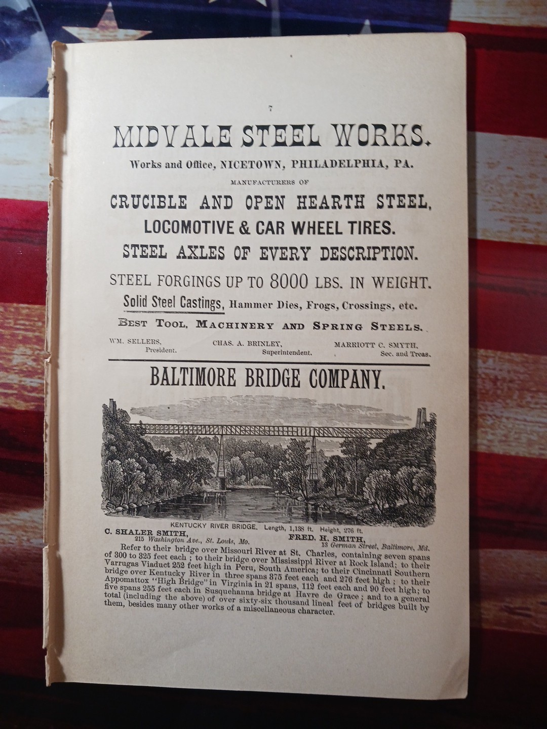 ~1878 Vintage Print Ad MIDVALE STEEL WORKS Nicetown PA Baltimore Bridge Company